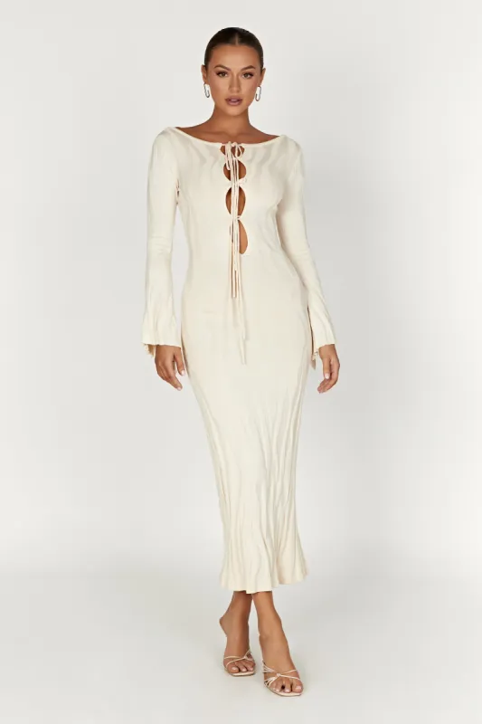 Brinley Long Sleeve Knit Maxi Dress - Ivory sold by Meshki