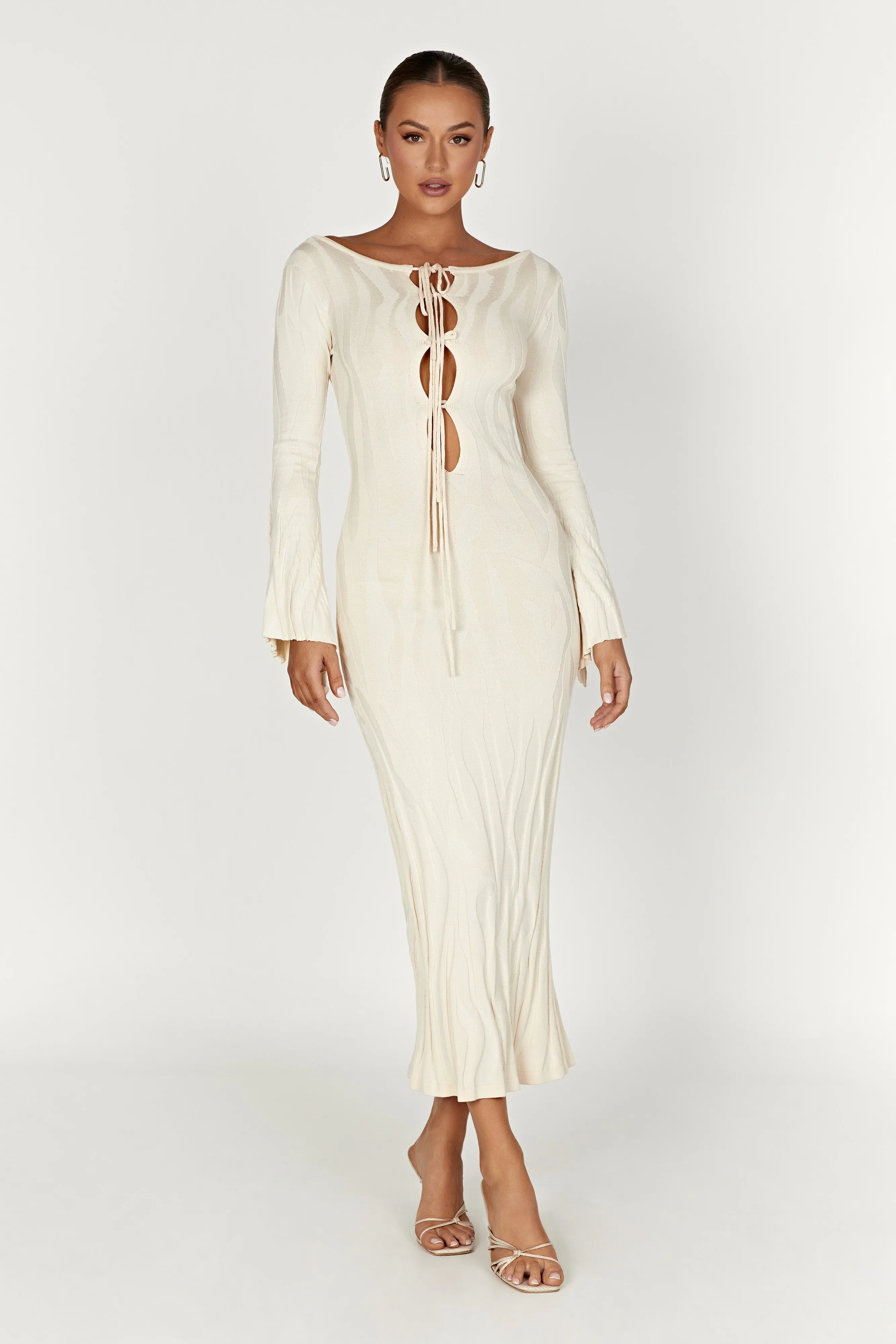 Brinley Long Sleeve Knit Maxi Dress - Ivory sold by Meshki