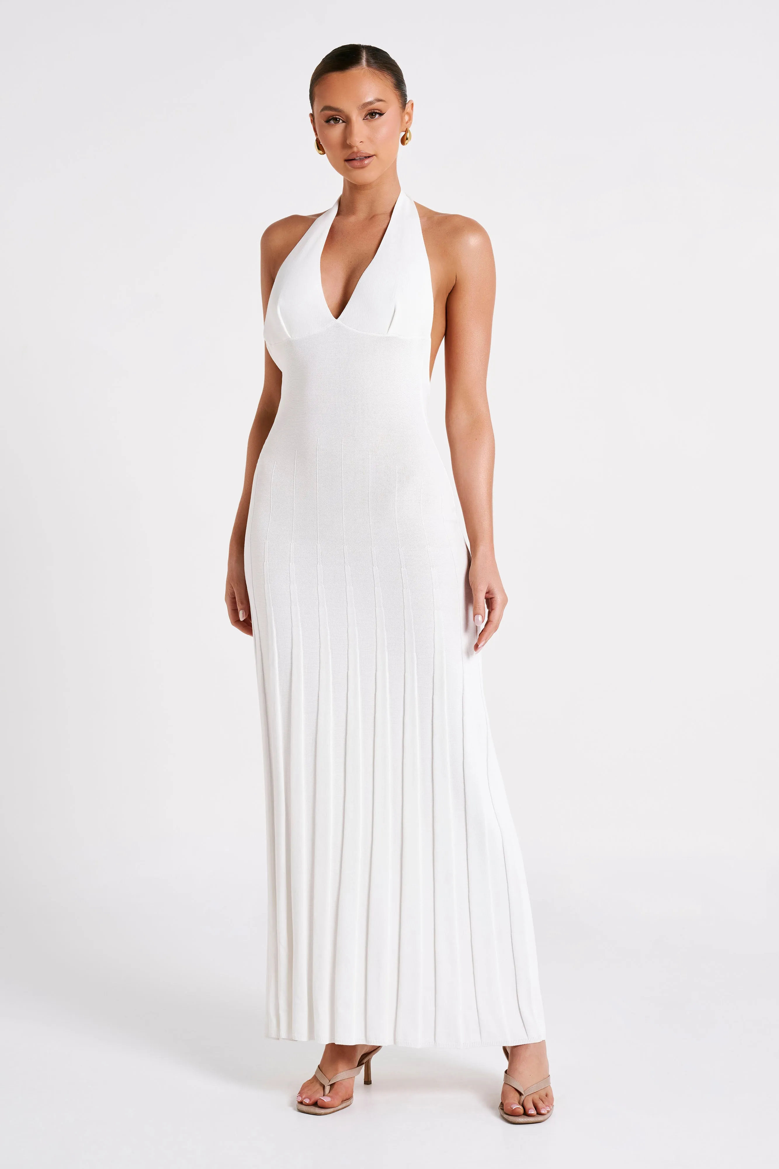 Caity Ribbed Halter Maxi Dress - White sold by Meshki product image thumbnail 4