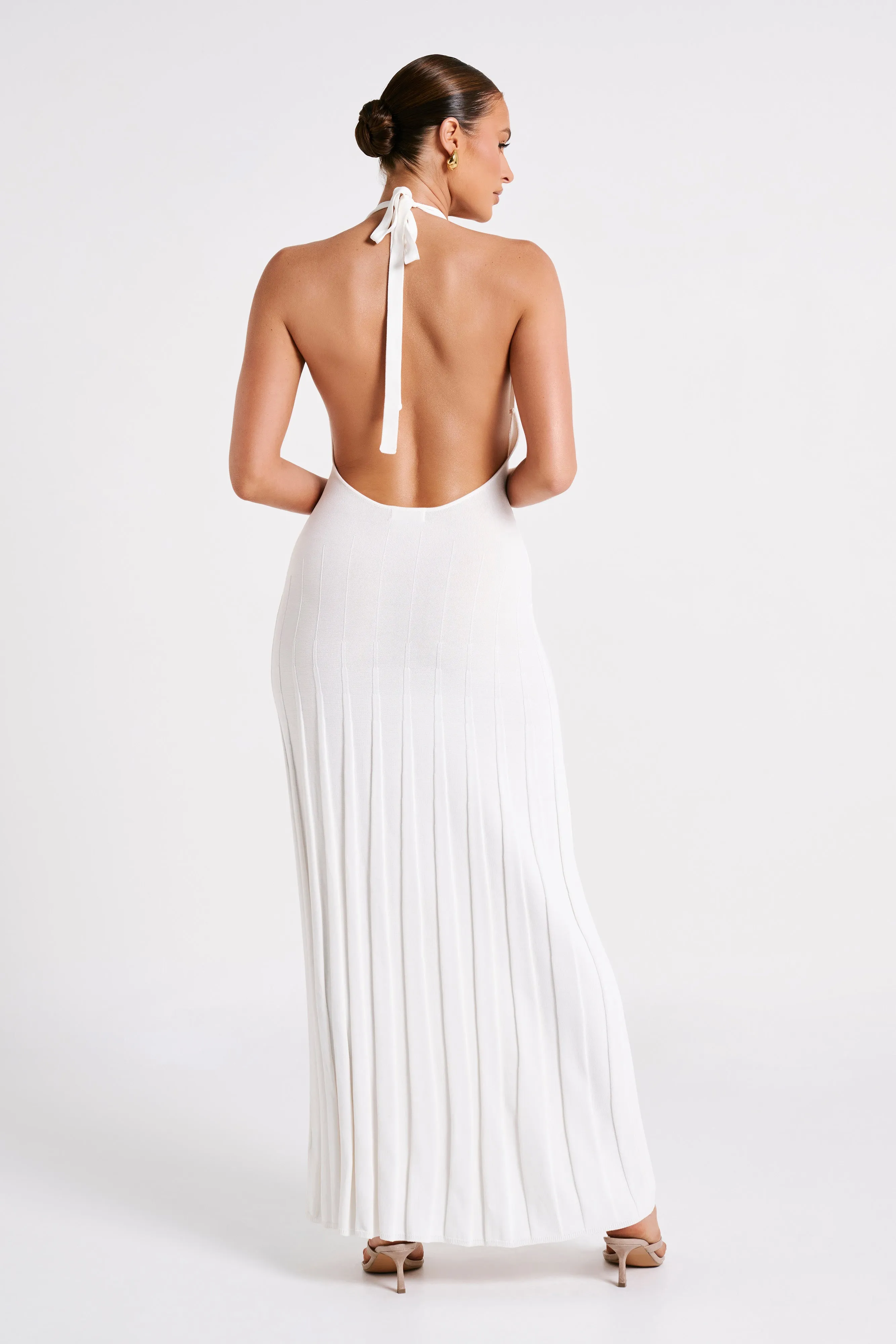 Caity Ribbed Halter Maxi Dress - White sold by Meshki product image thumbnail 5