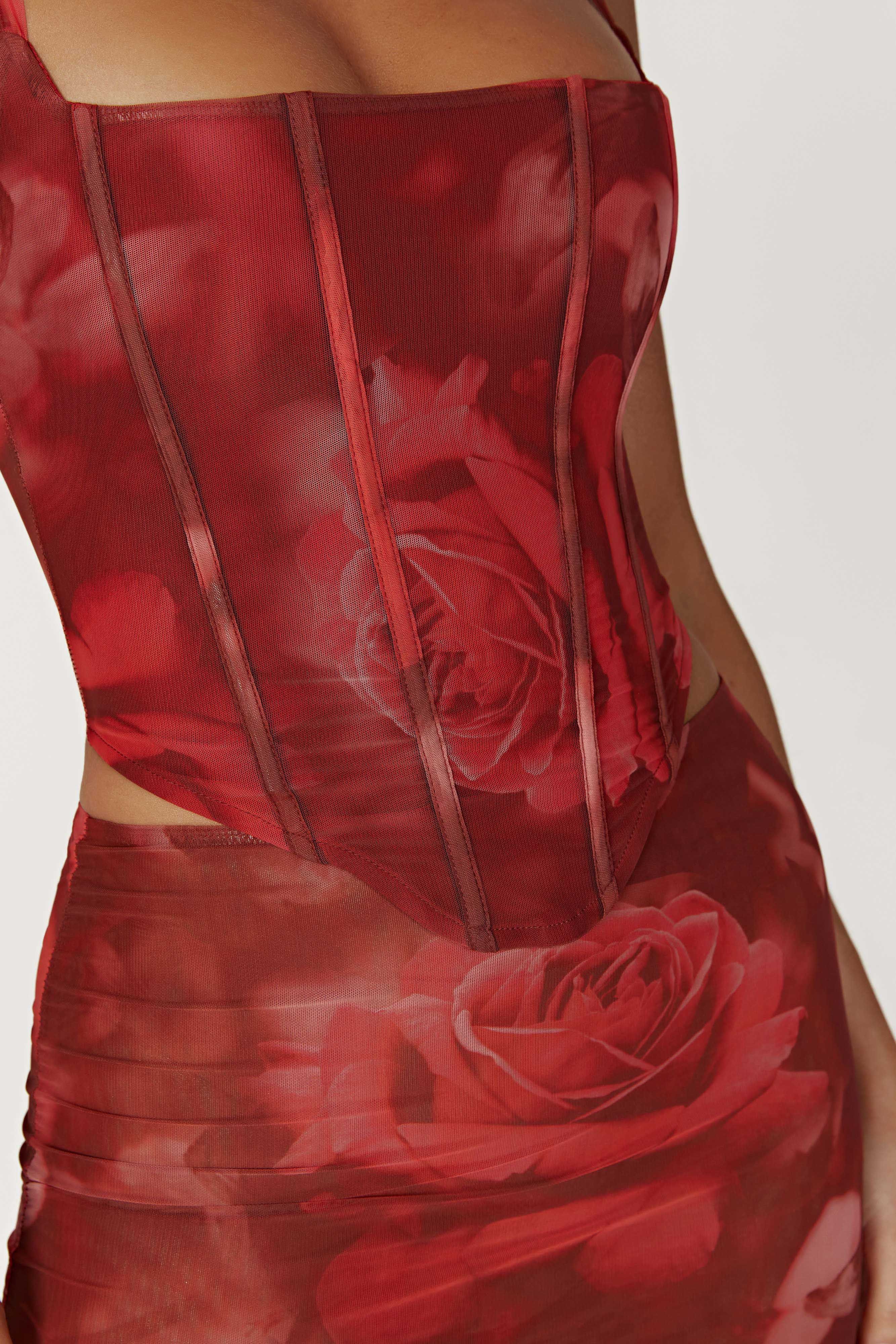 Joanie Mesh Lace Up Corset - Oversized Rose Print sold by Meshki product image thumbnail 4