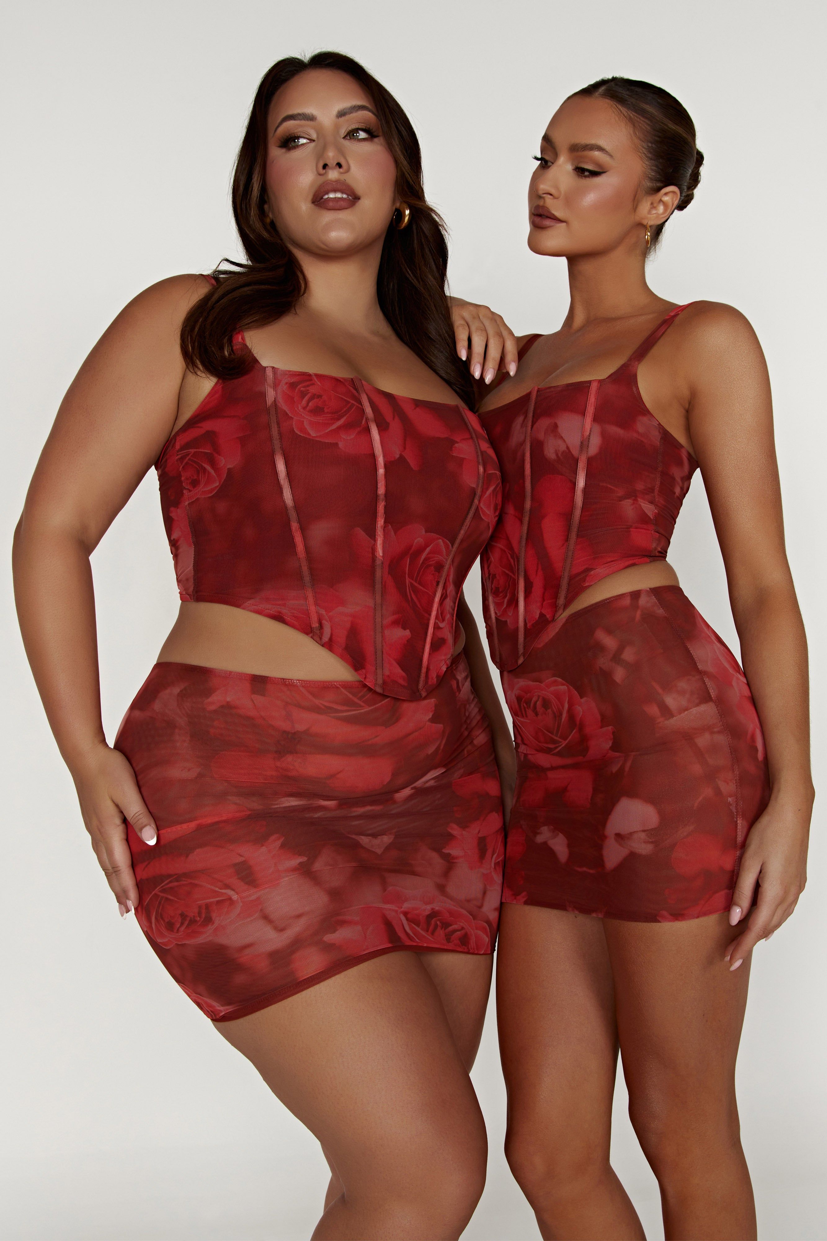 Joanie Mesh Lace Up Corset - Oversized Rose Print sold by Meshki product image thumbnail 5
