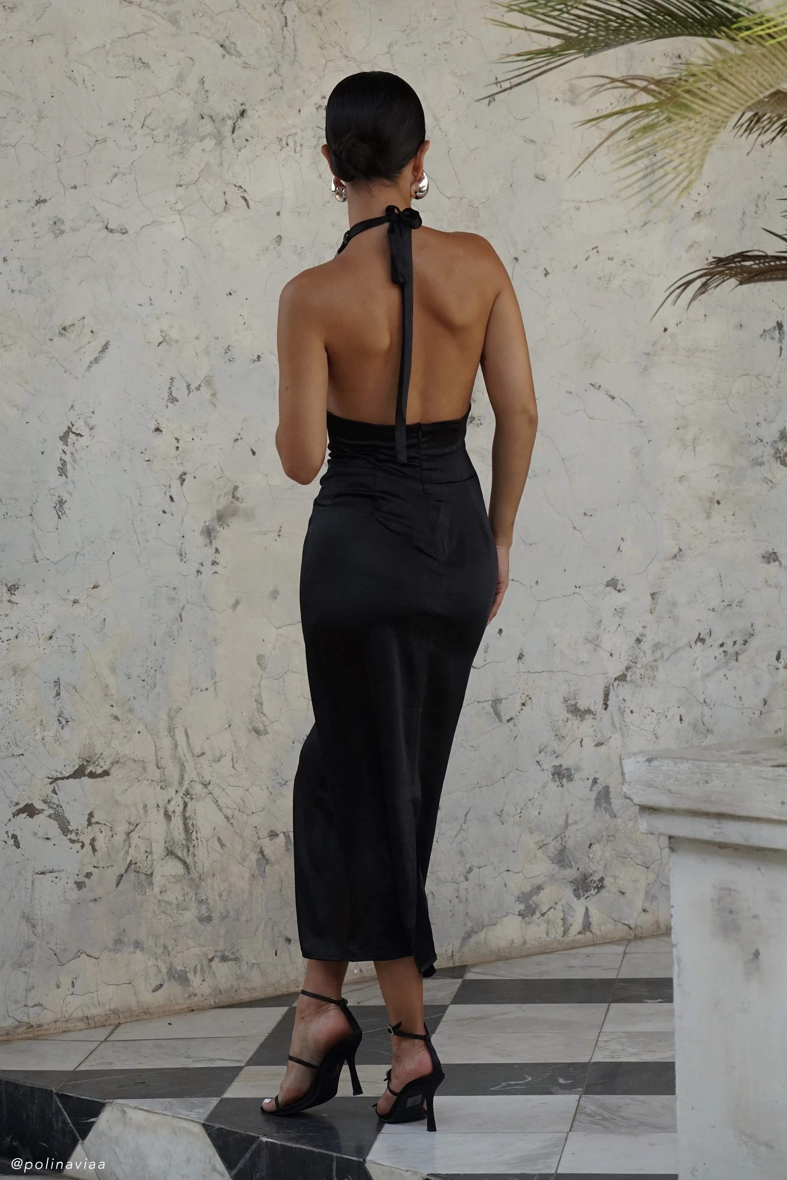 Ebony Satin Midi Dress With Sequins - Black sold by Meshki product image thumbnail 4