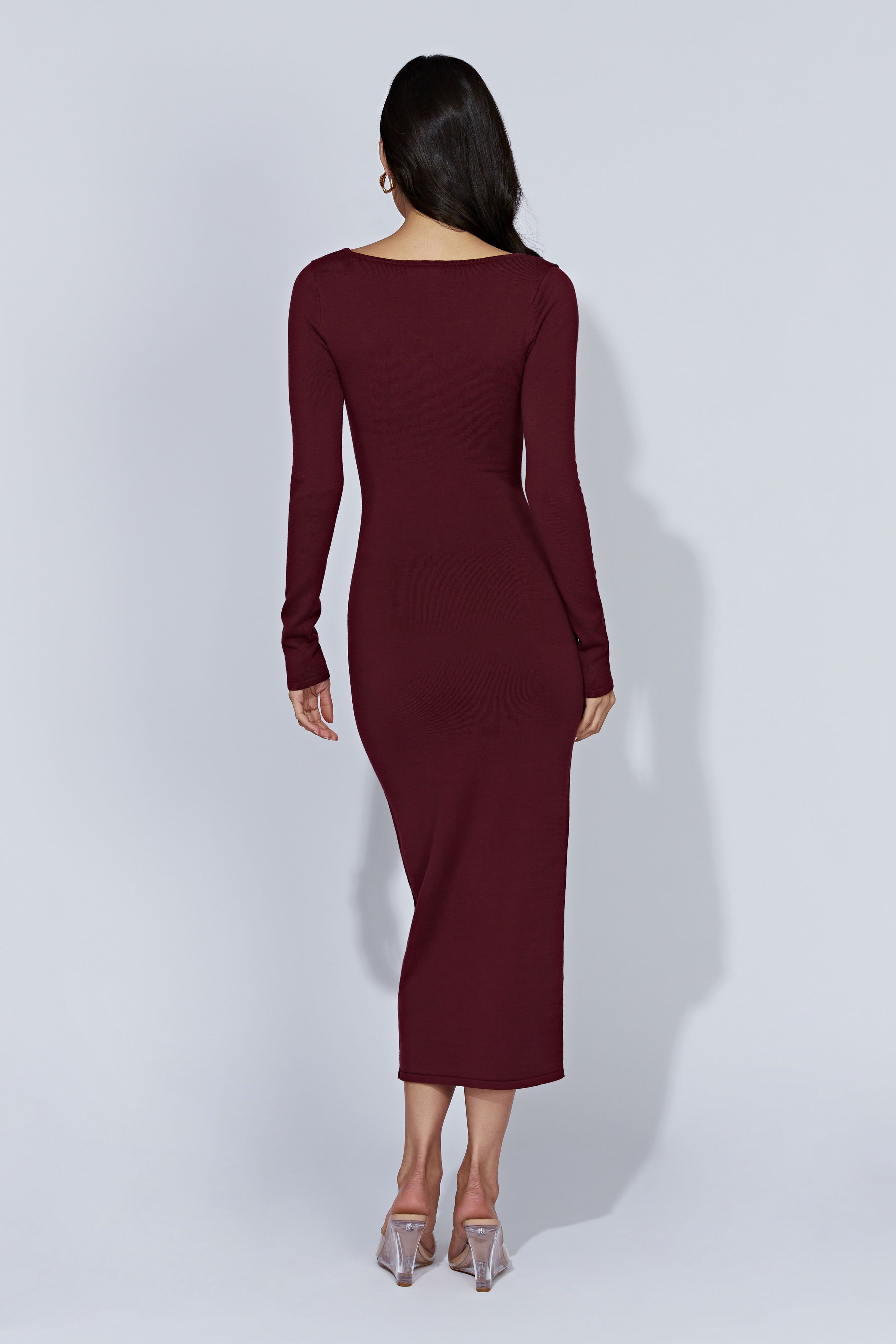 Alma Long Sleeve Knit Midi Dress - Cherry Chocolate sold by Meshki product image thumbnail 4