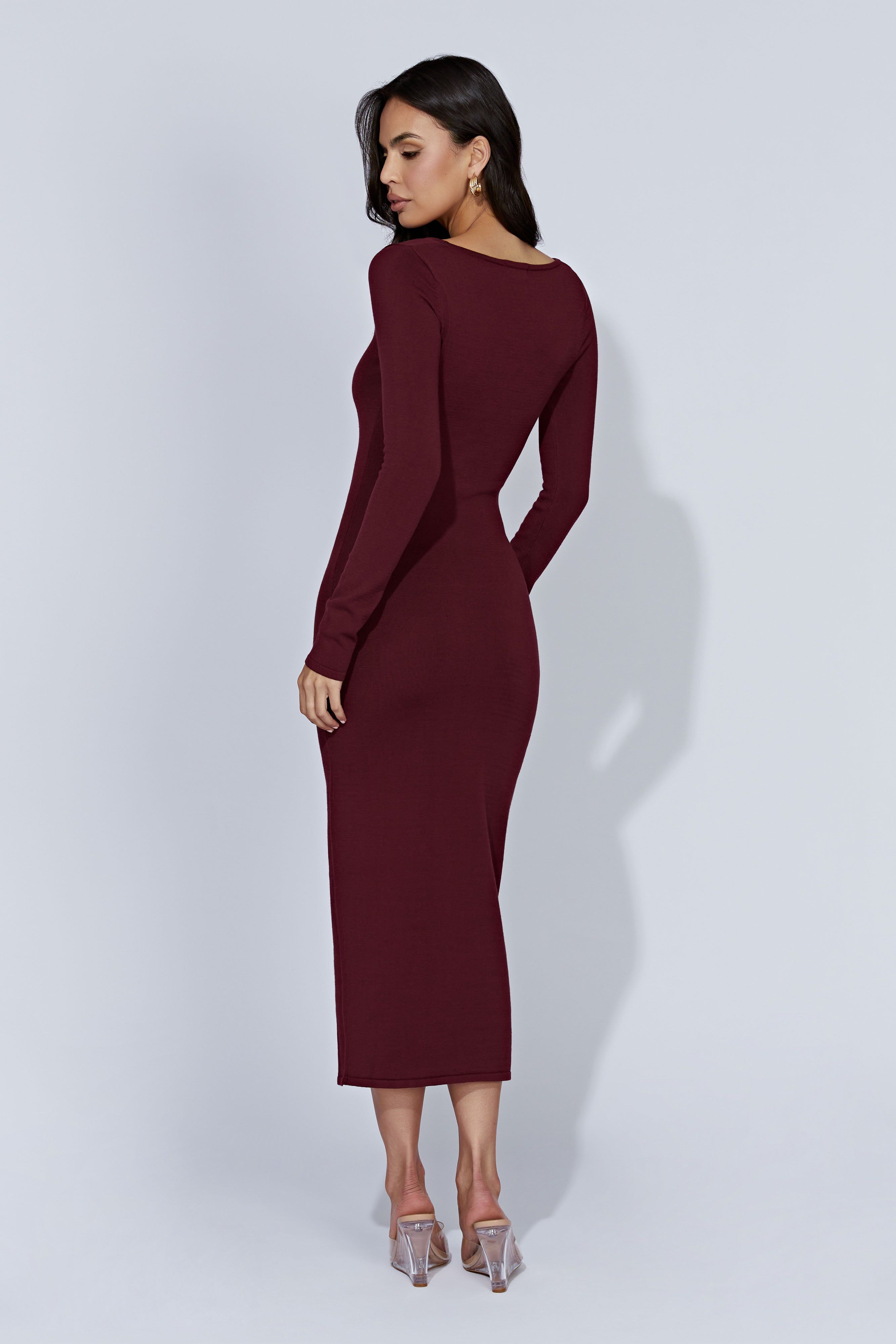 Alma Long Sleeve Knit Midi Dress - Cherry Chocolate sold by Meshki product image thumbnail 9