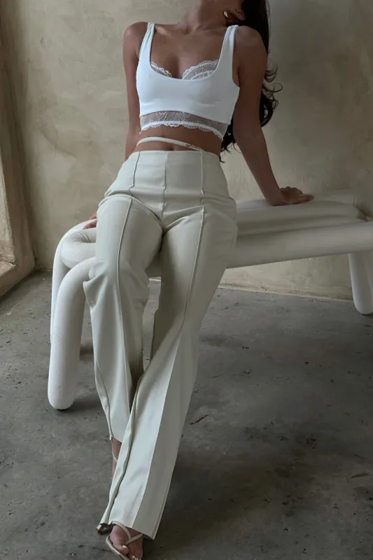 Zarsa Wide Leg Mid Rise Pu Pant - Wheat sold by Meshki