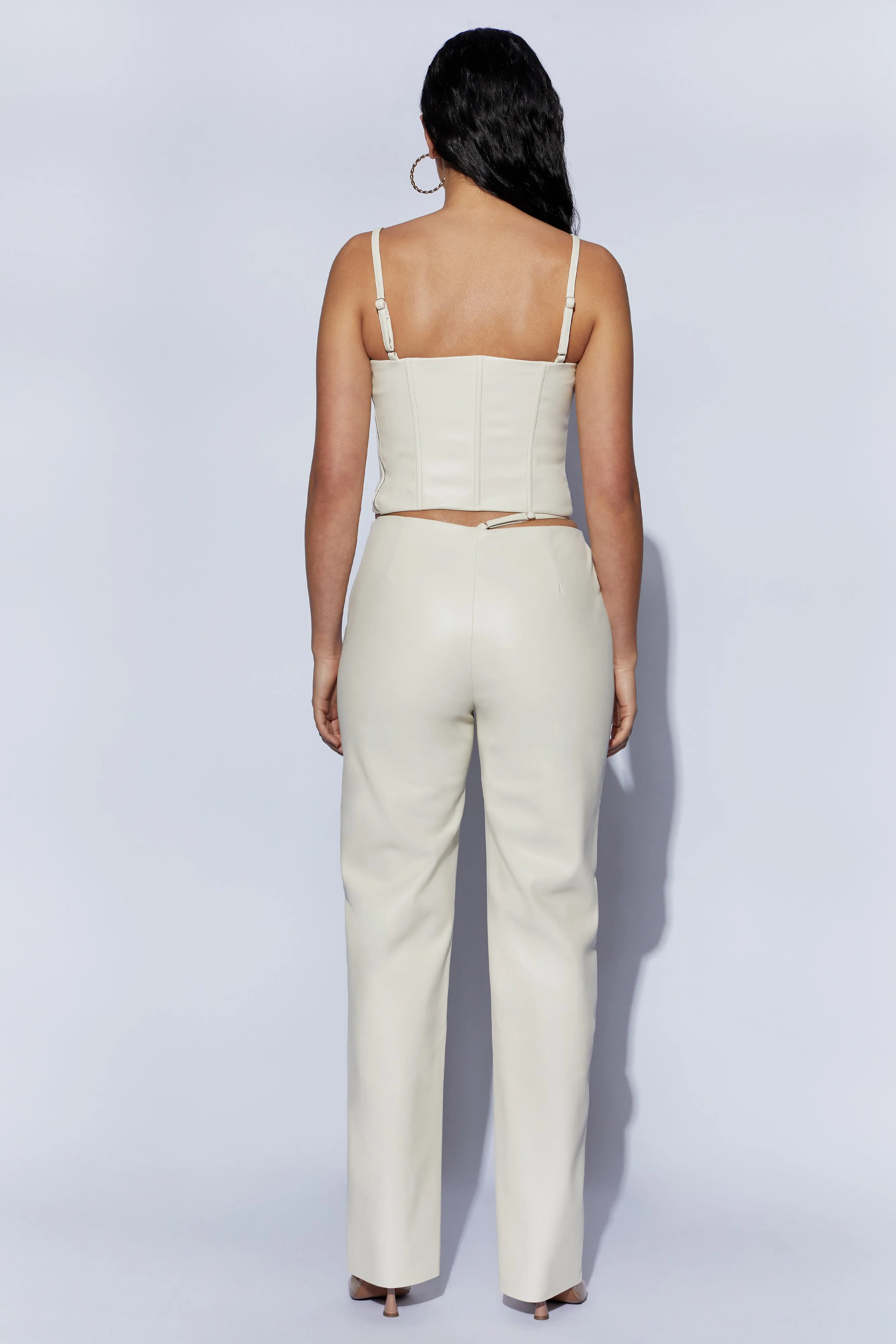 Zarsa Wide Leg Mid Rise Pu Pant - Wheat sold by Meshki product image thumbnail 3