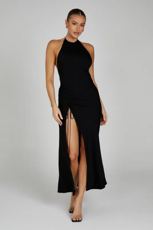 Polly Halter Maxi Dress - Black sold by Meshki