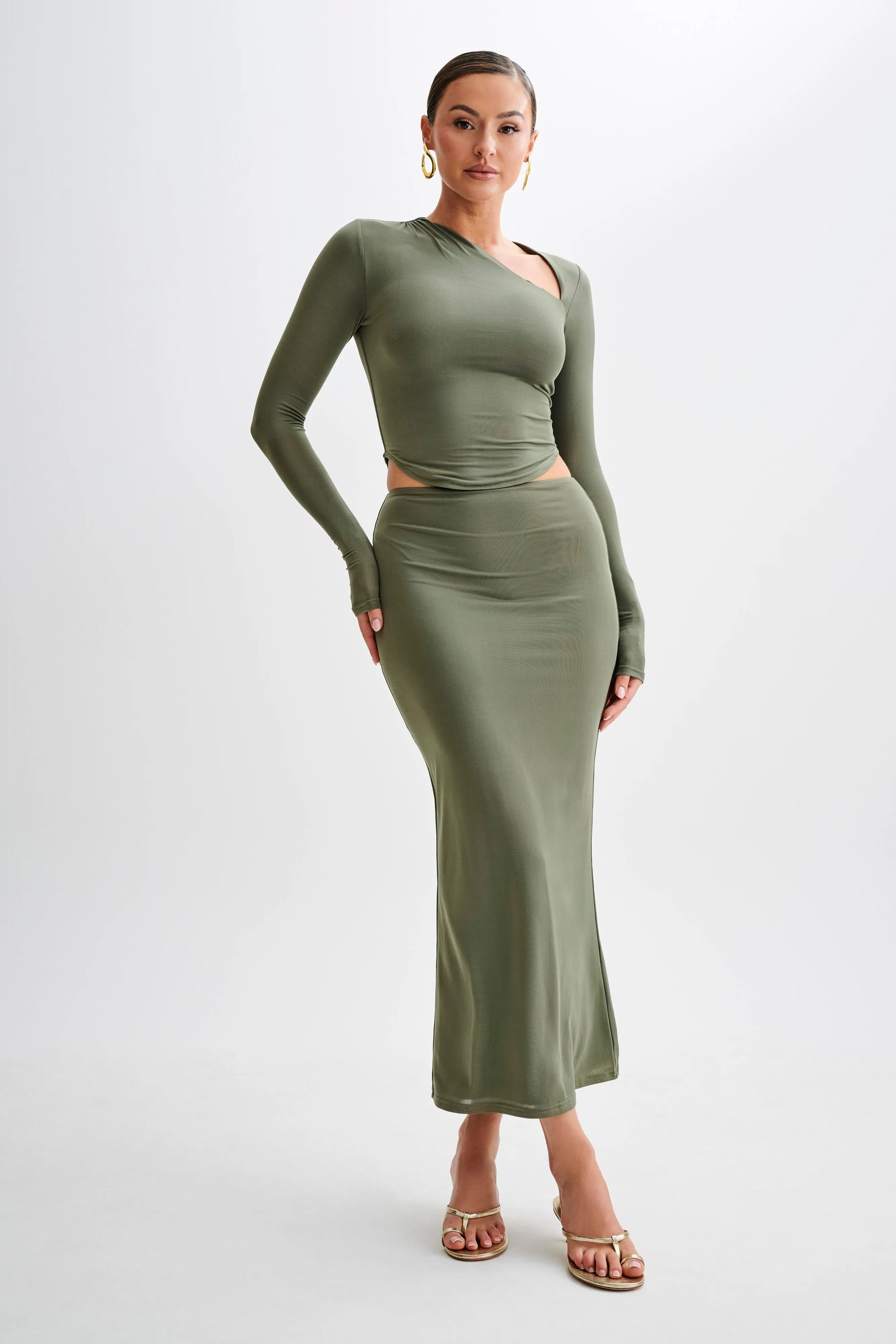 Bruna Slinky Long Sleeve Top with Cut Out - Military Olive sold by Meshki product image thumbnail 5