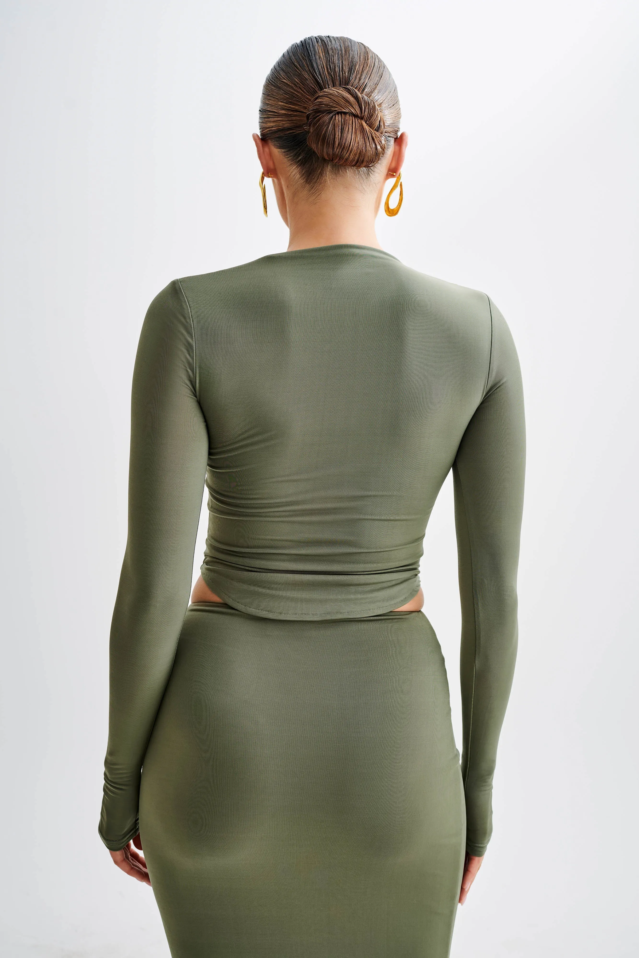 Bruna Slinky Long Sleeve Top with Cut Out - Military Olive sold by Meshki product image thumbnail 2
