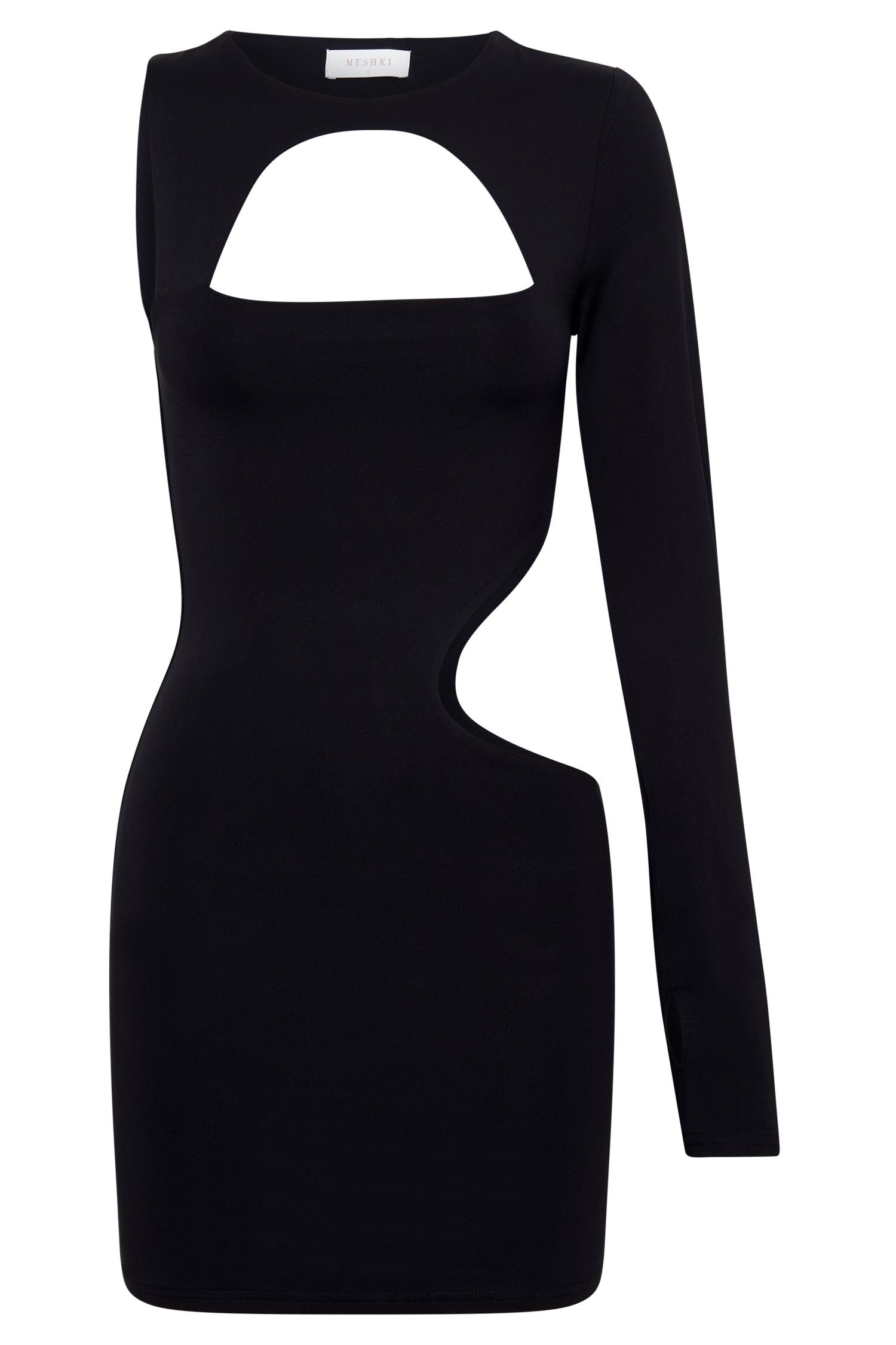 Kat One Shoulder Glove Mini Dress With Cut Out - Black sold by Meshki product image thumbnail 9