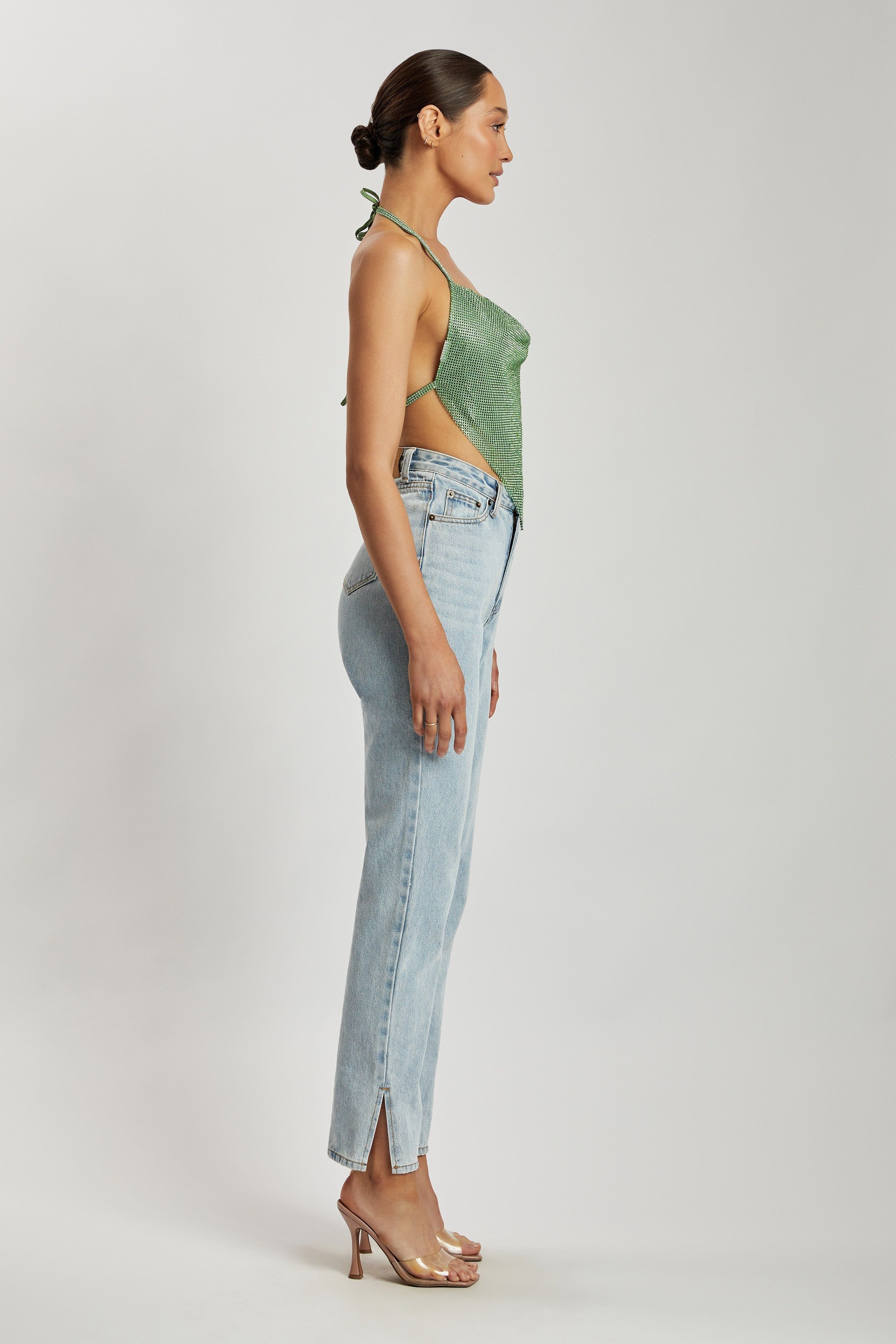 Daphne Diamante Cowl Neck Halter Top - Green sold by Meshki product image thumbnail 9