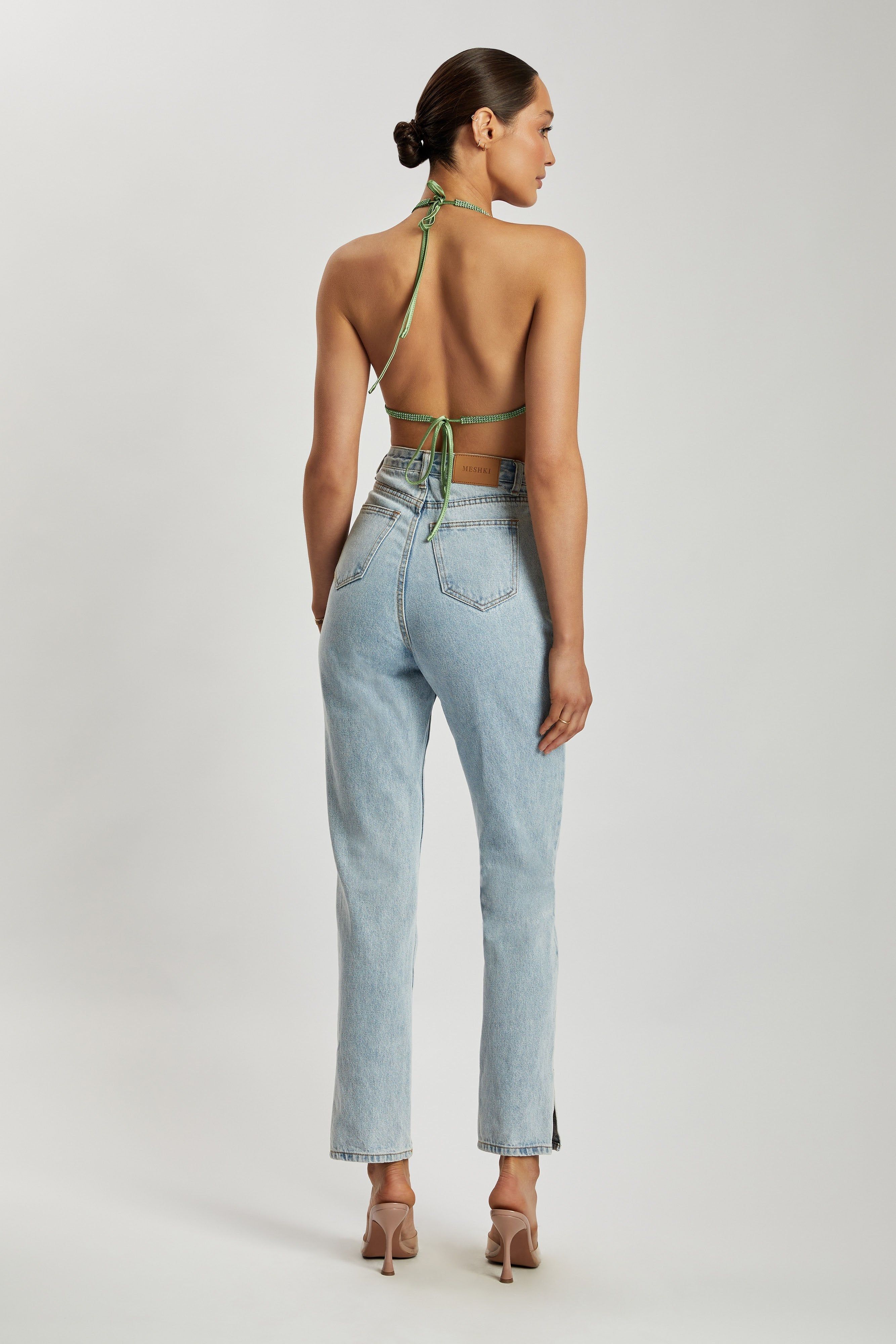 Daphne Diamante Cowl Neck Halter Top - Green sold by Meshki product image thumbnail 3