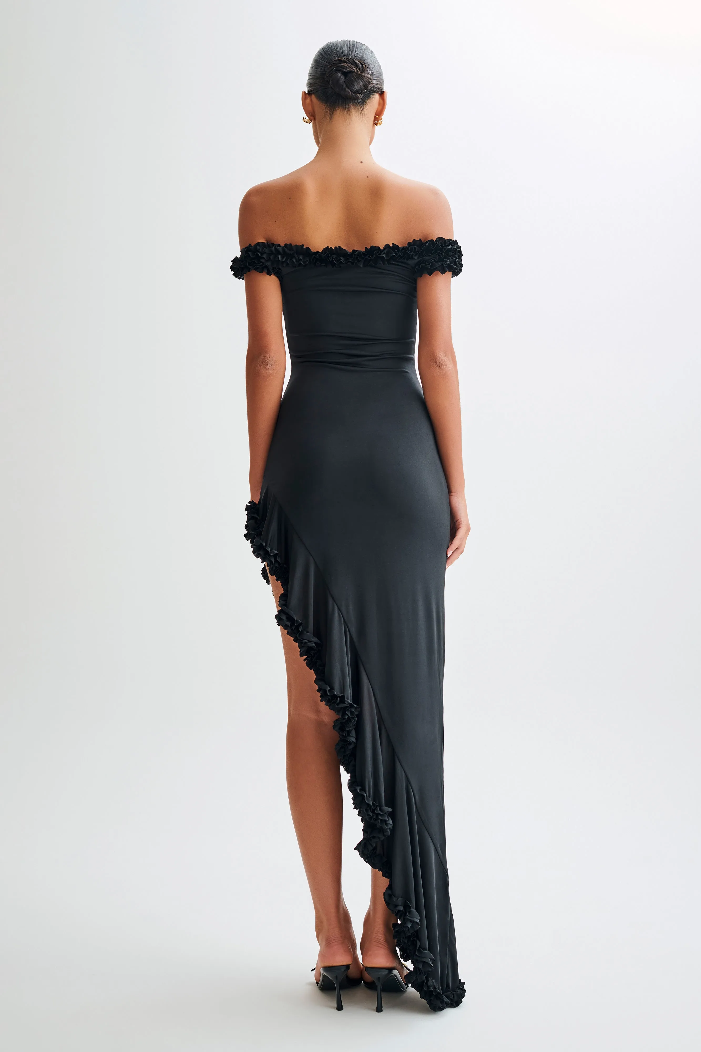 Arielle Off Shoulder Ruffle Midi Dress - Black sold by Meshki product image thumbnail 2