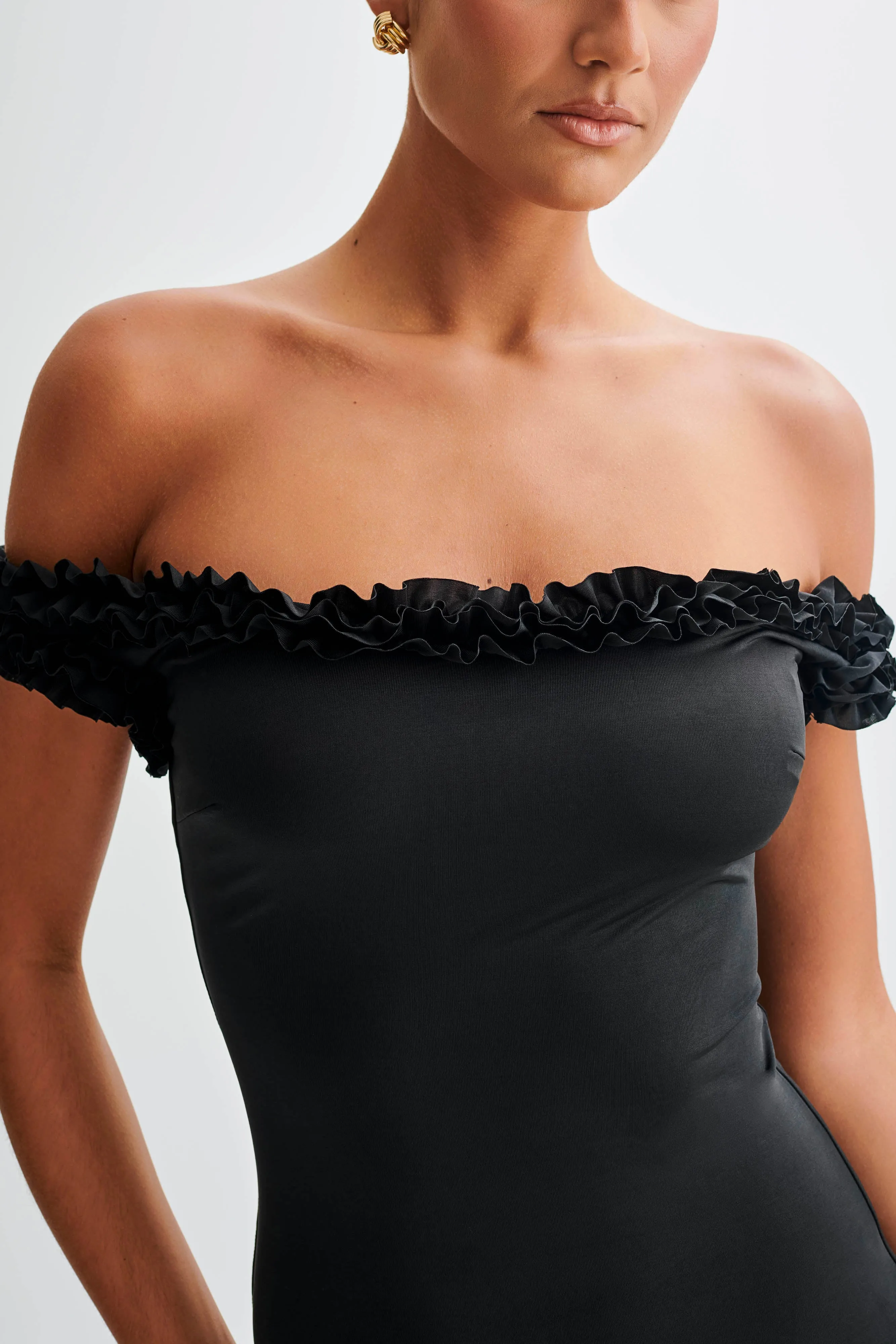 Arielle Off Shoulder Ruffle Midi Dress - Black sold by Meshki product image thumbnail 3