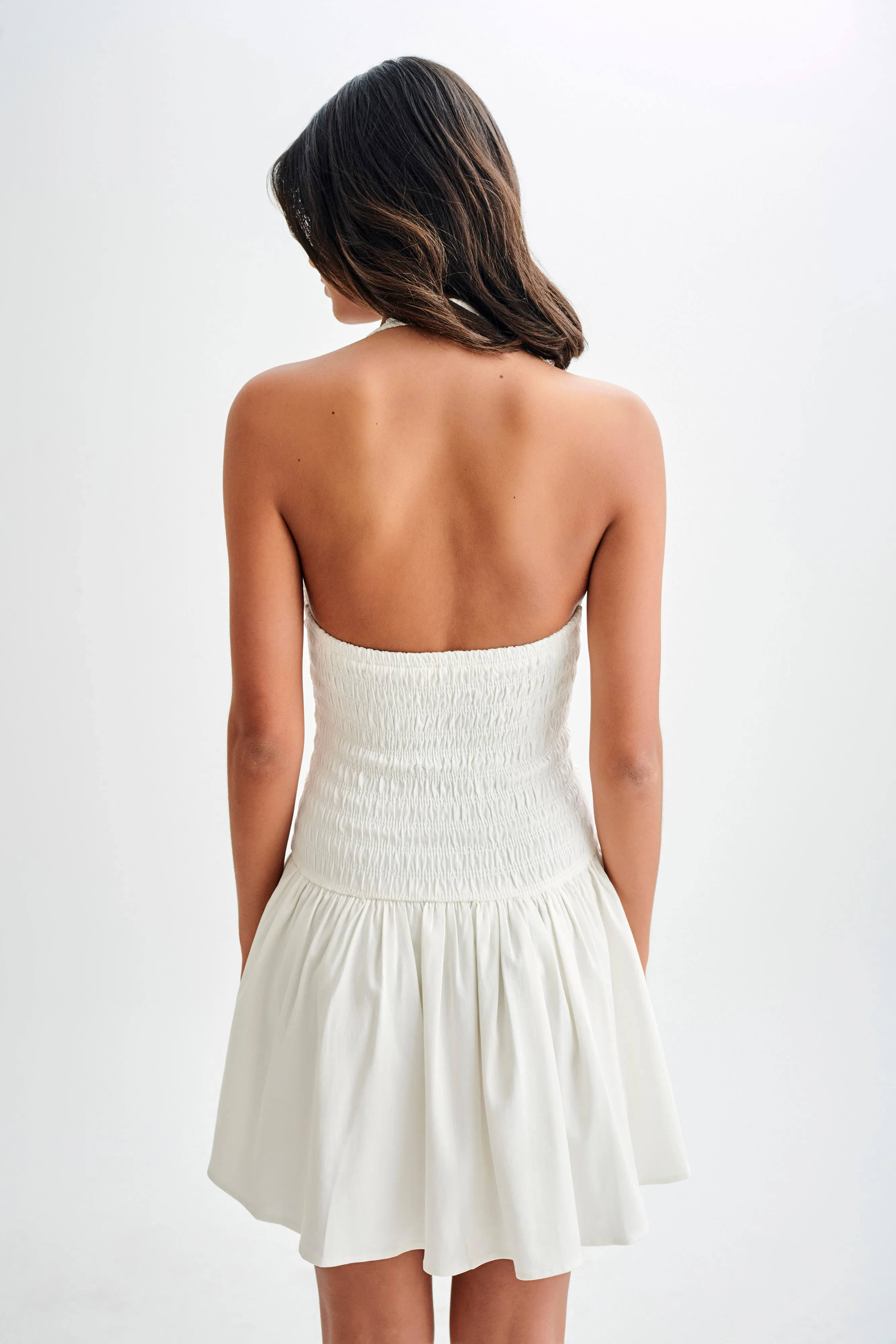 Shelley Cotton Shirred Halter Mini Dress - White sold by Meshki product image thumbnail 3