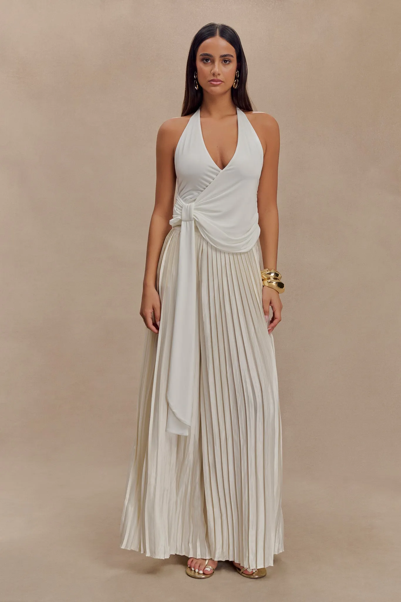 Kennedy Plisse Wide Leg Pants - Ivory sold by Meshki