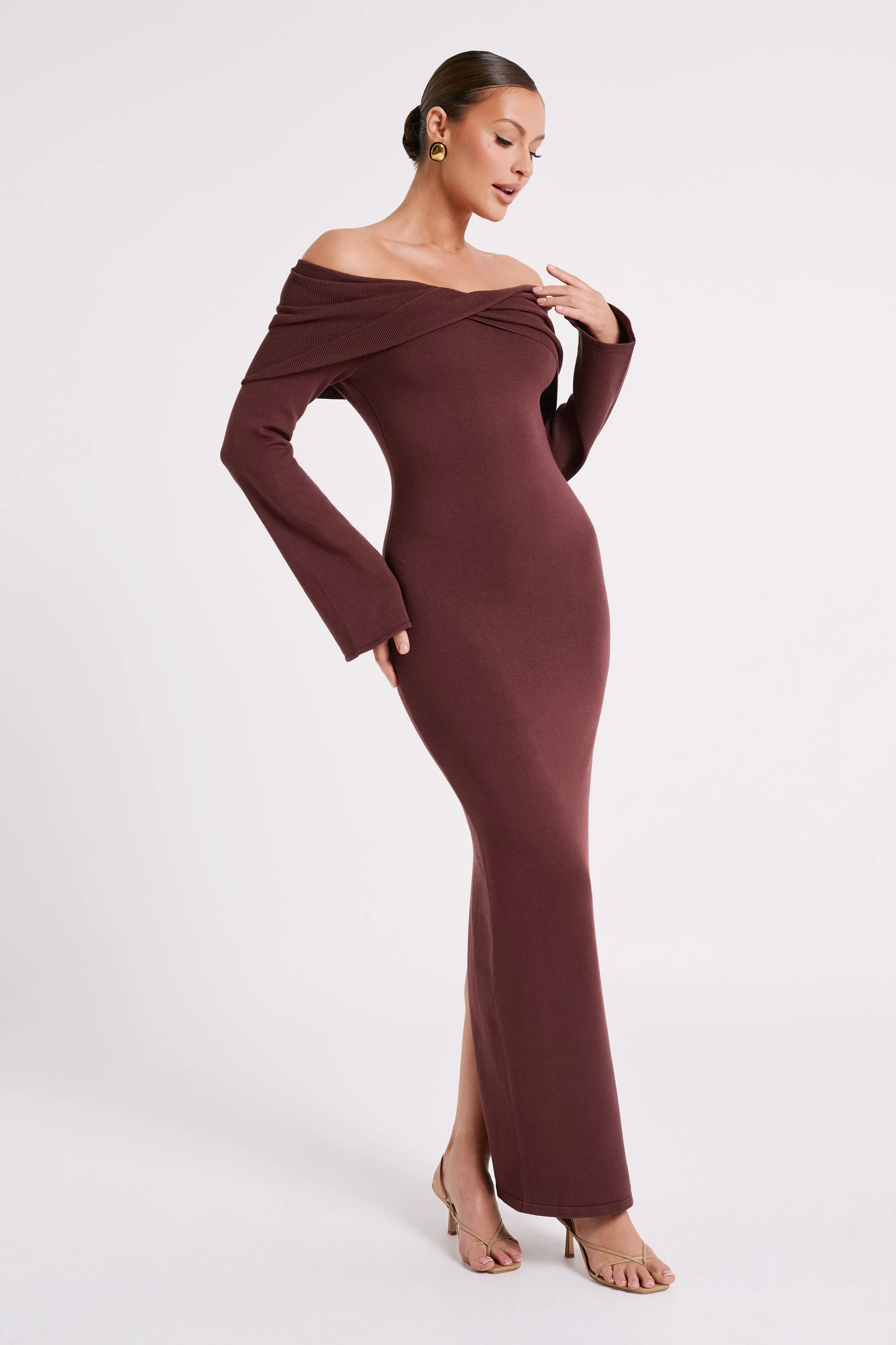 Kenny Long Sleeve Knit Dress - Chocolate sold by Meshki product image thumbnail 5