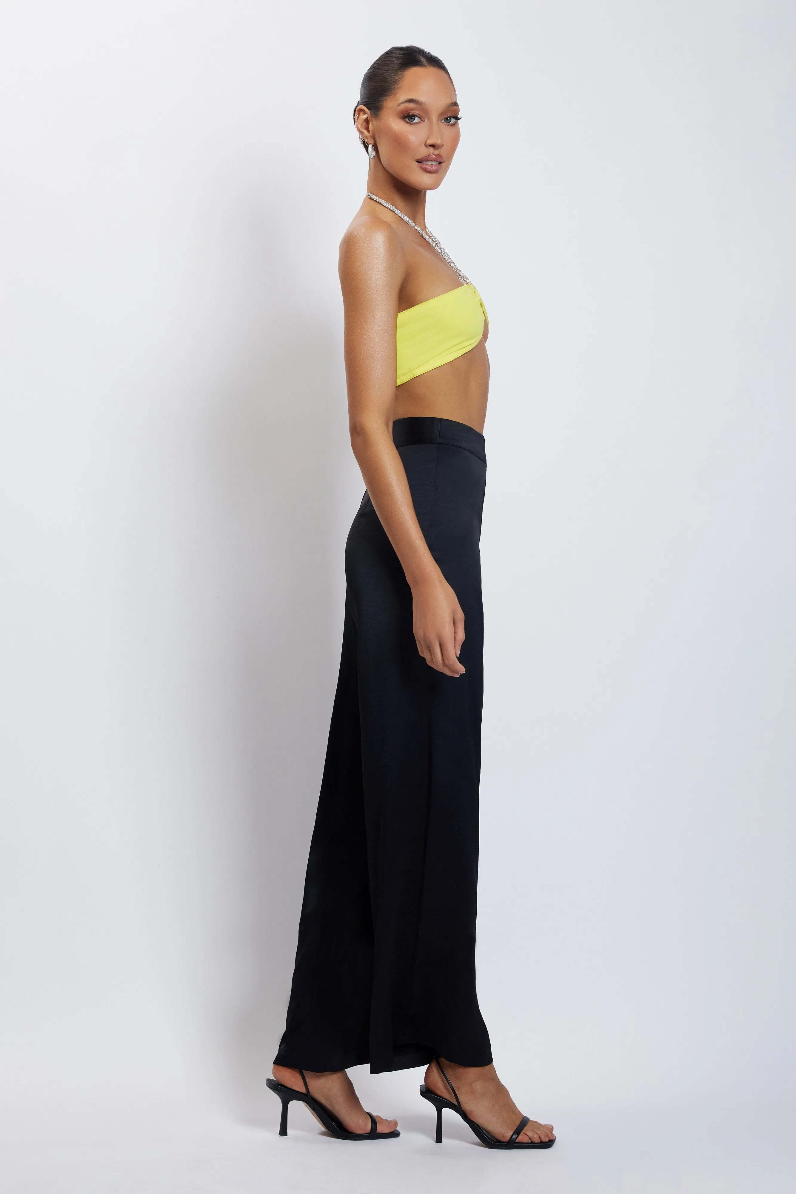 Lea Diamante Chain Halter Neck Crop Top - Yellow sold by Meshki product image thumbnail 3