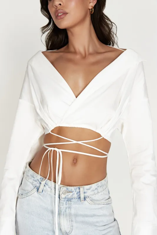 Freya Off Shoulder Long Sleeve Shirt - White sold by Meshki