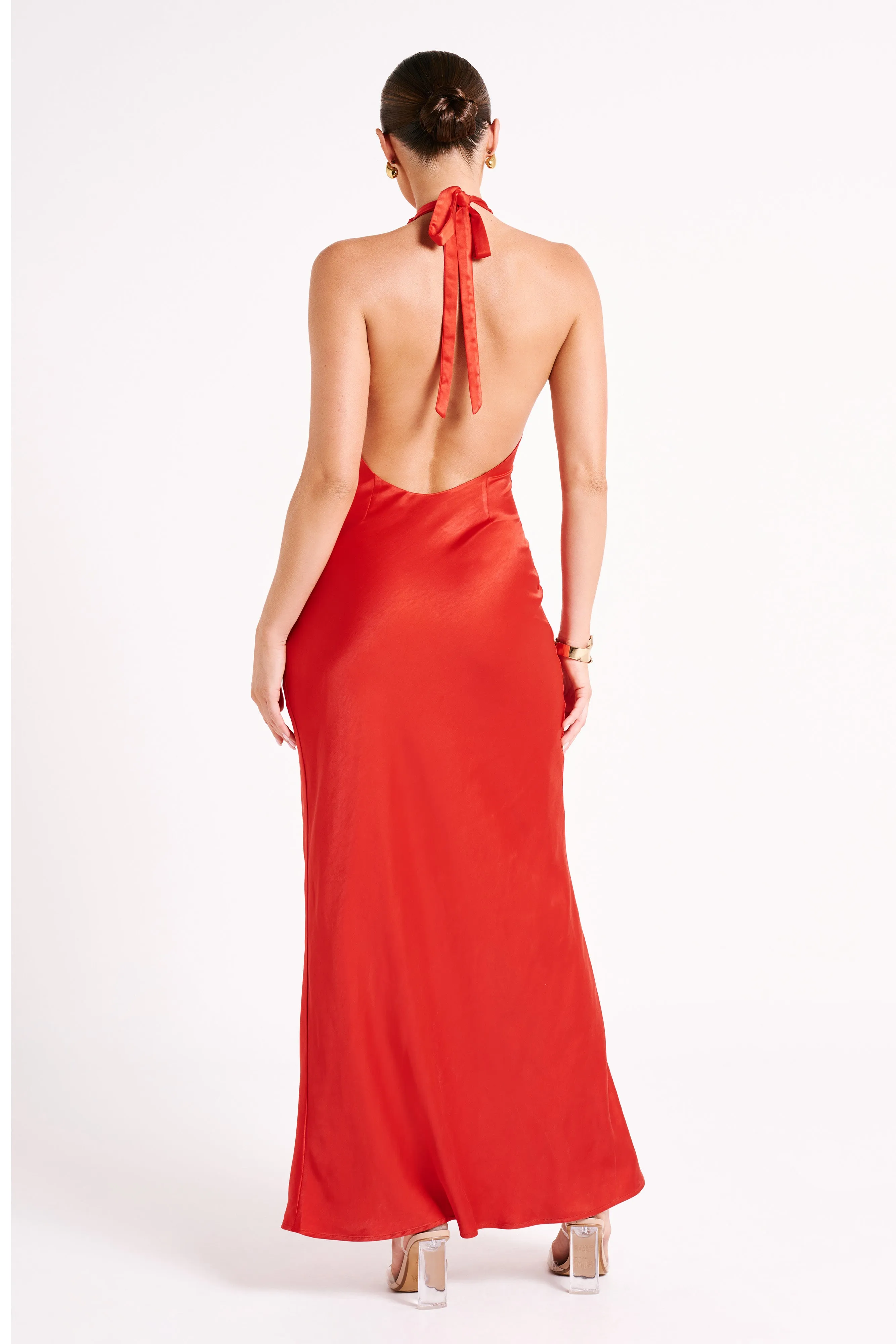 Marvelle Satin Halter Maxi Dress - Vermilion Red sold by Meshki product image thumbnail 5