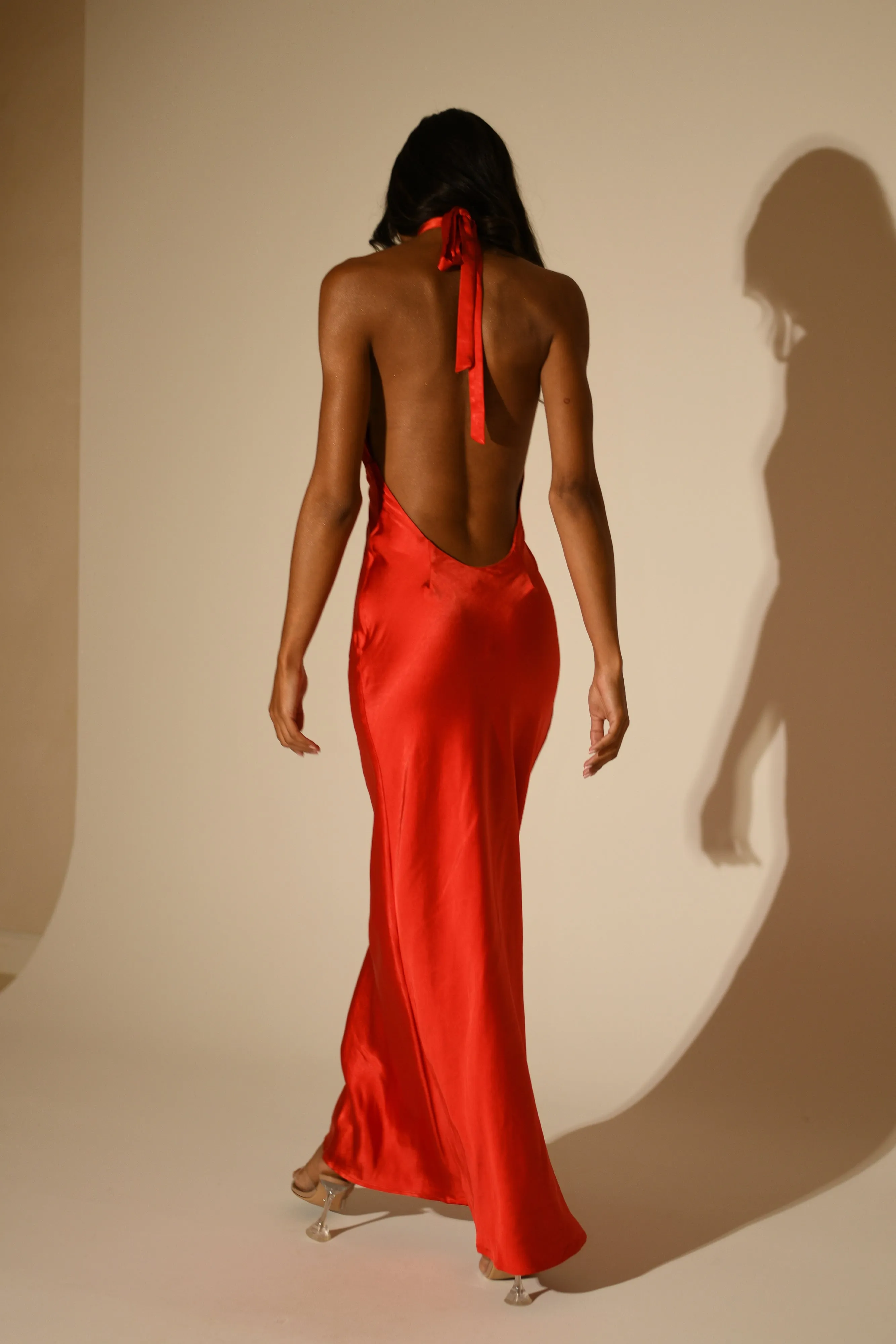 Marvelle Satin Halter Maxi Dress - Vermilion Red sold by Meshki product image thumbnail 2