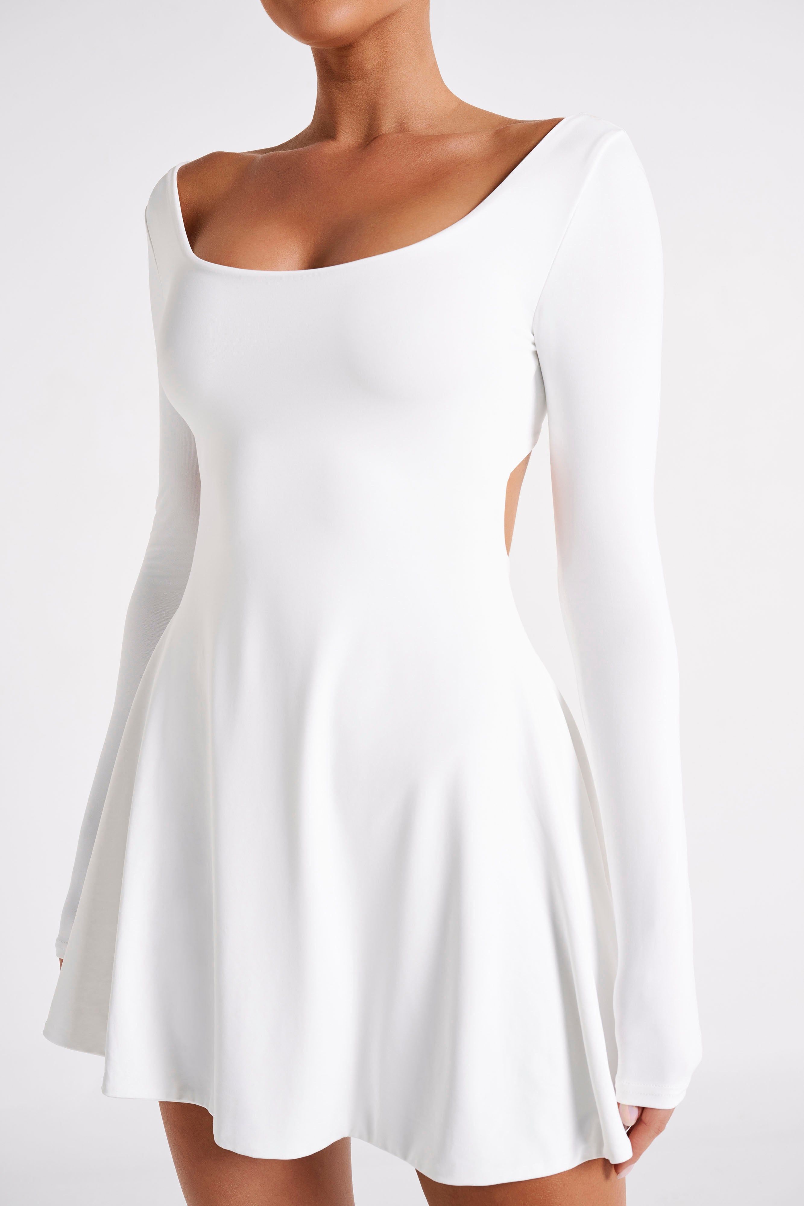 Renee Recycled Nylon Long Sleeve Mini Dress - White sold by Meshki product image thumbnail 3
