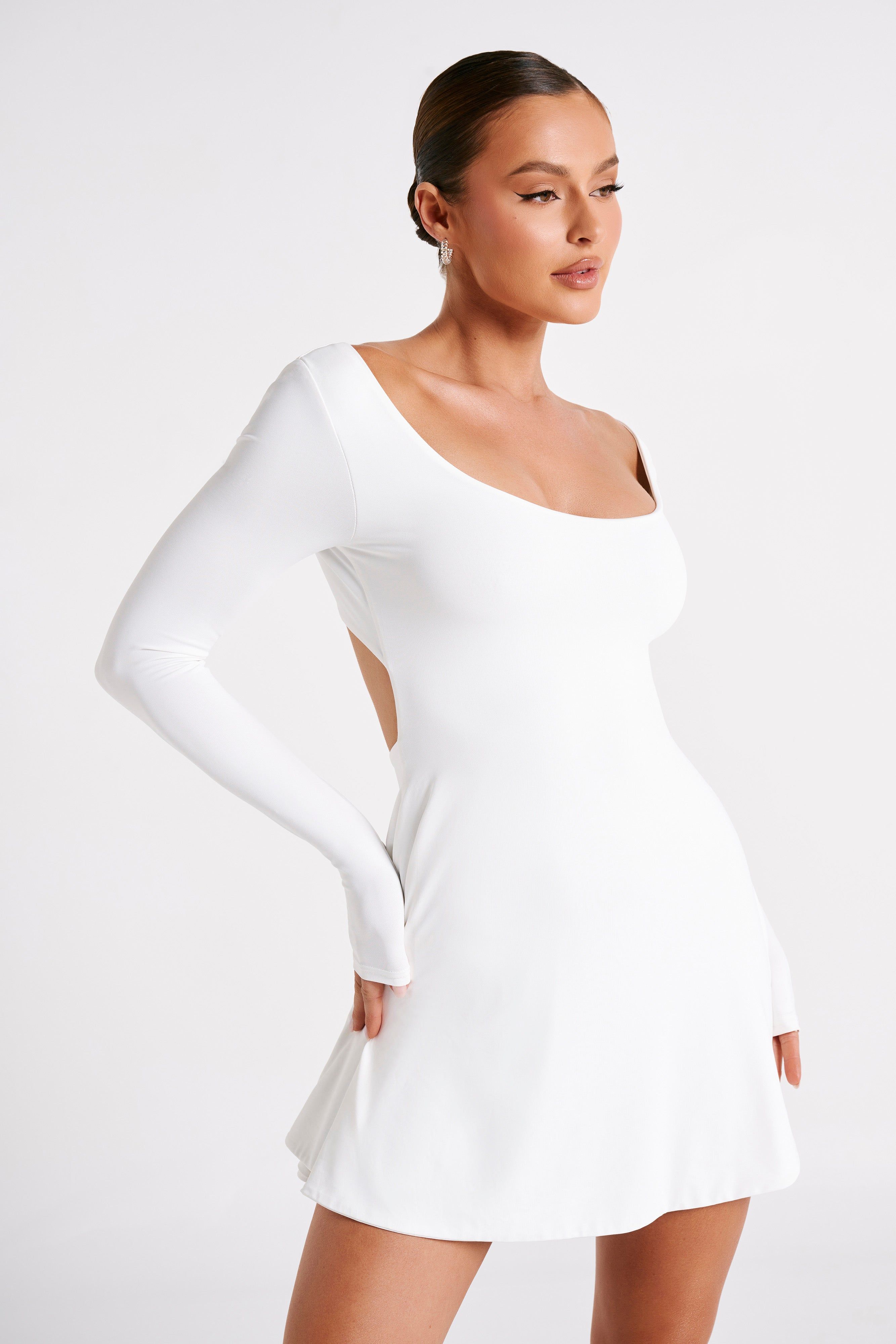 Renee Recycled Nylon Long Sleeve Mini Dress - White sold by Meshki product image thumbnail 2