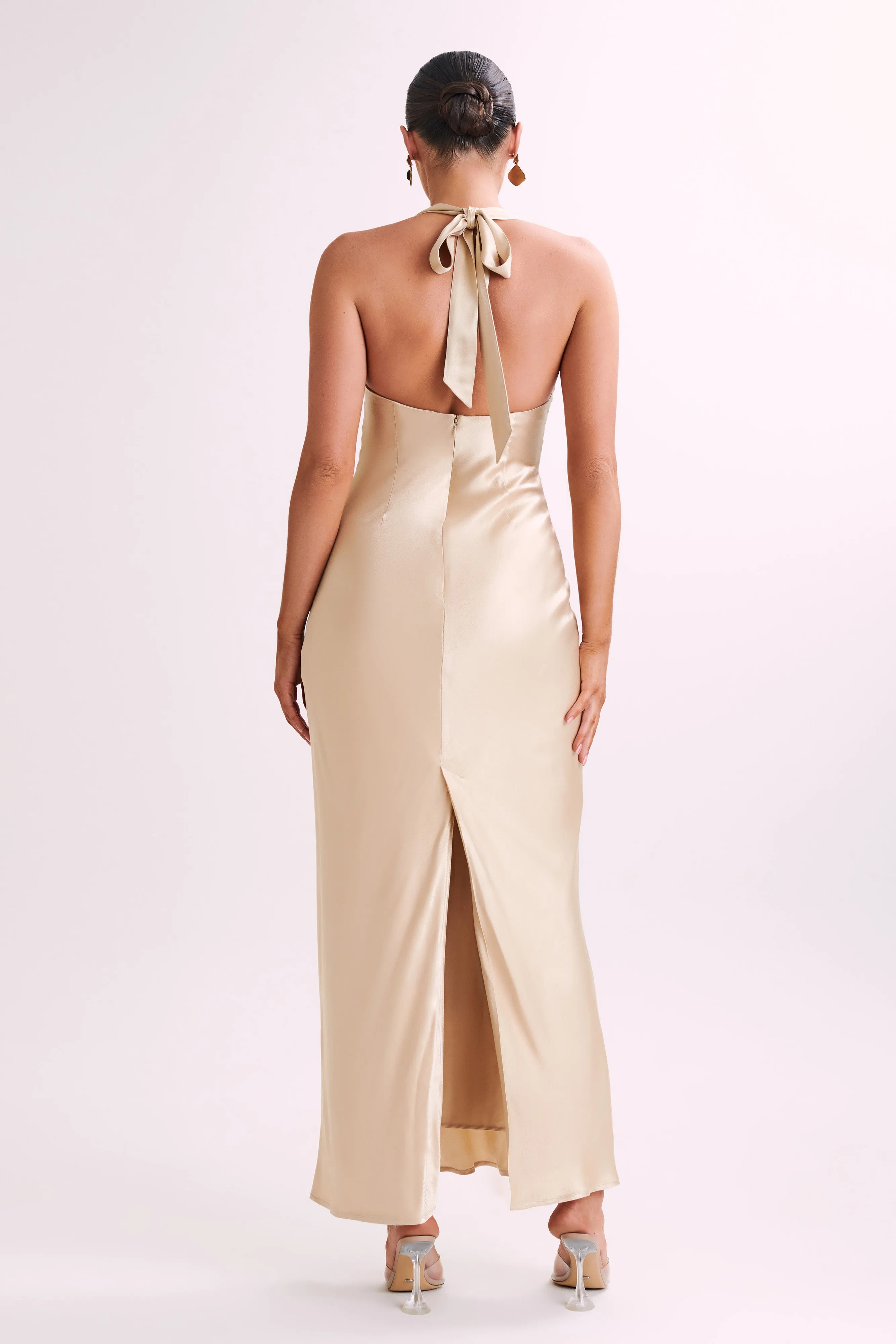 Sabra Satin Halter Maxi Dress - Gold sold by Meshki product image thumbnail 3