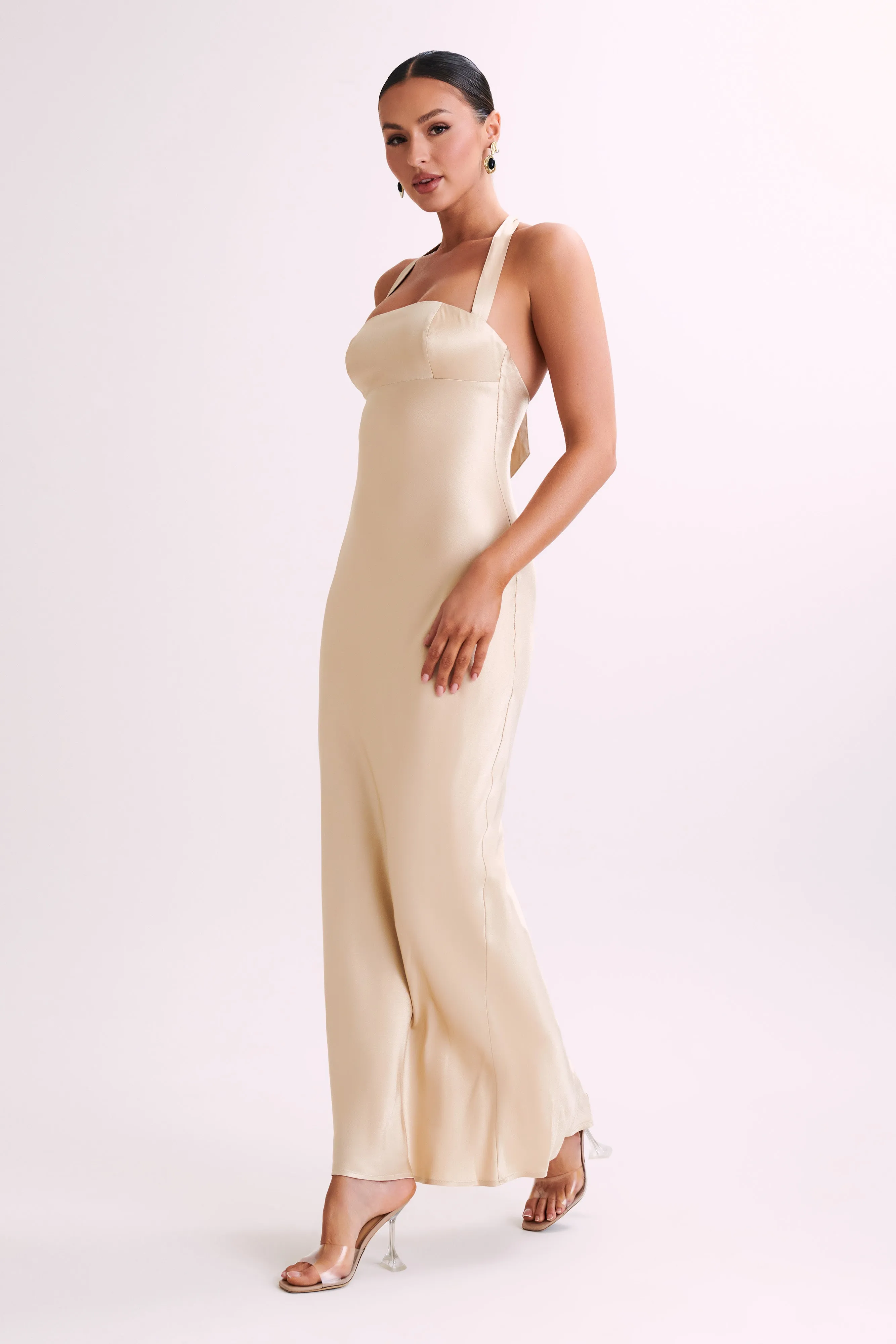 Sabra Satin Halter Maxi Dress - Gold sold by Meshki product image thumbnail 4