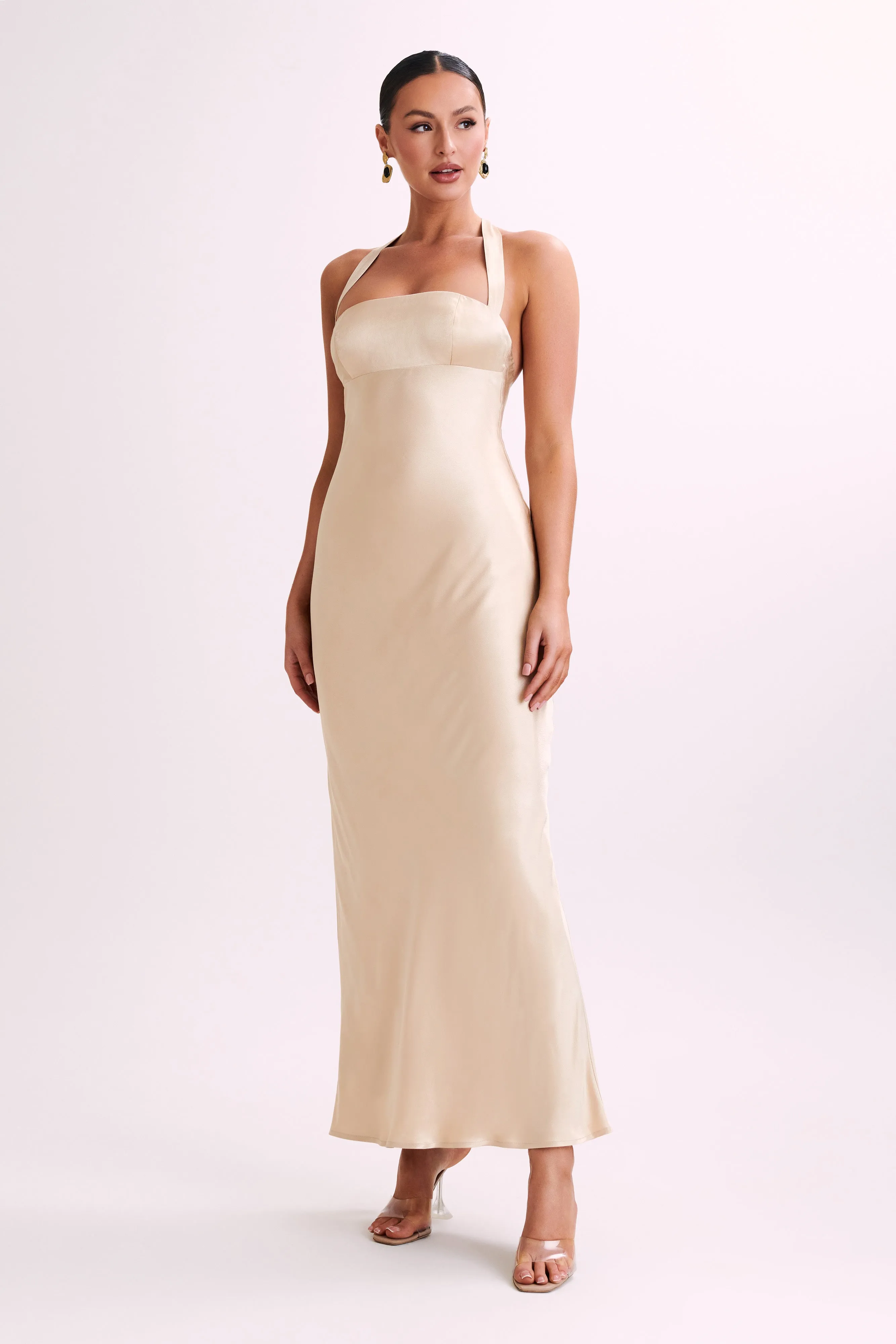 Sabra Satin Halter Maxi Dress - Gold sold by Meshki product image thumbnail 5