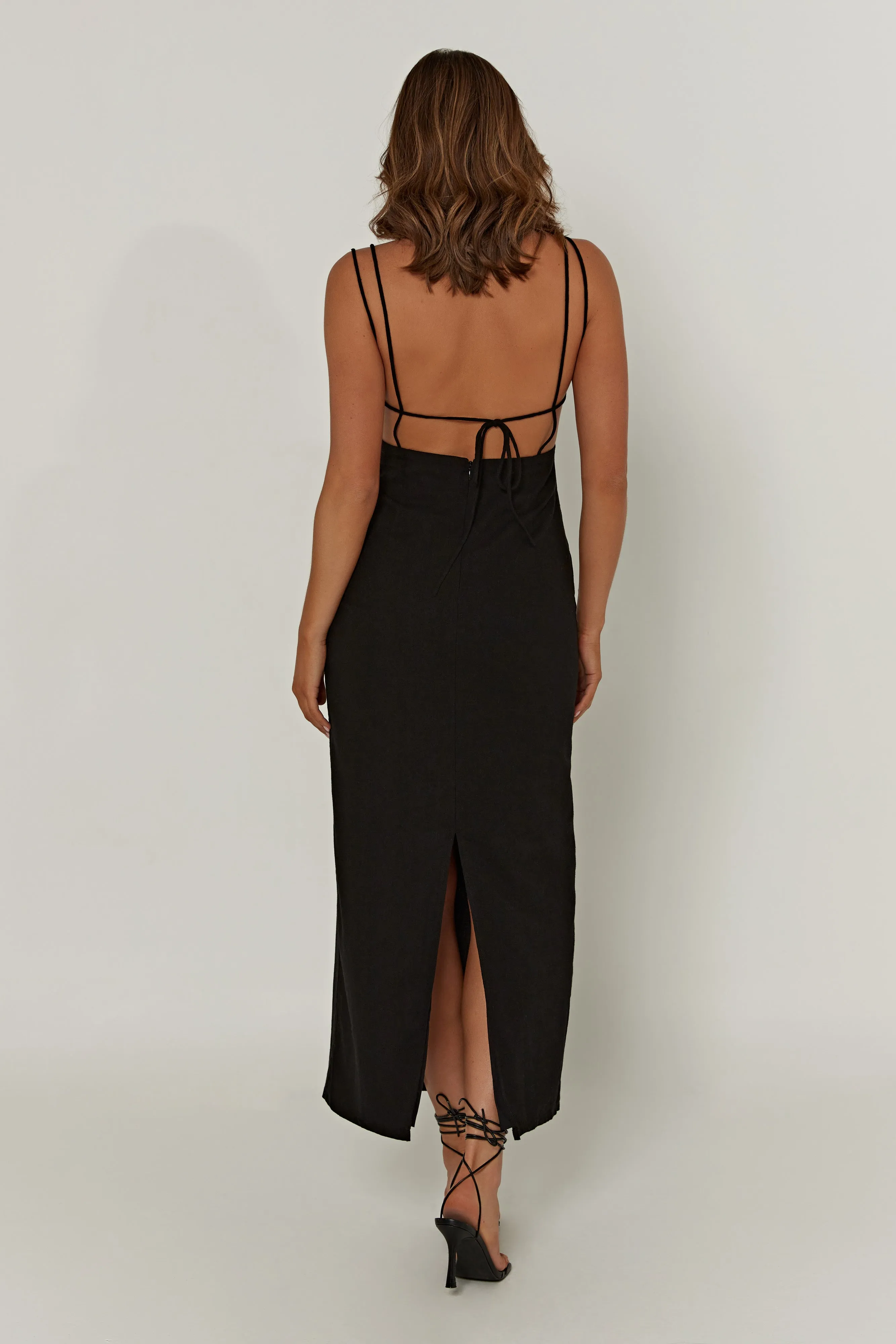 Leana Linen Backless Midi Dress - Black sold by Meshki product image thumbnail 2