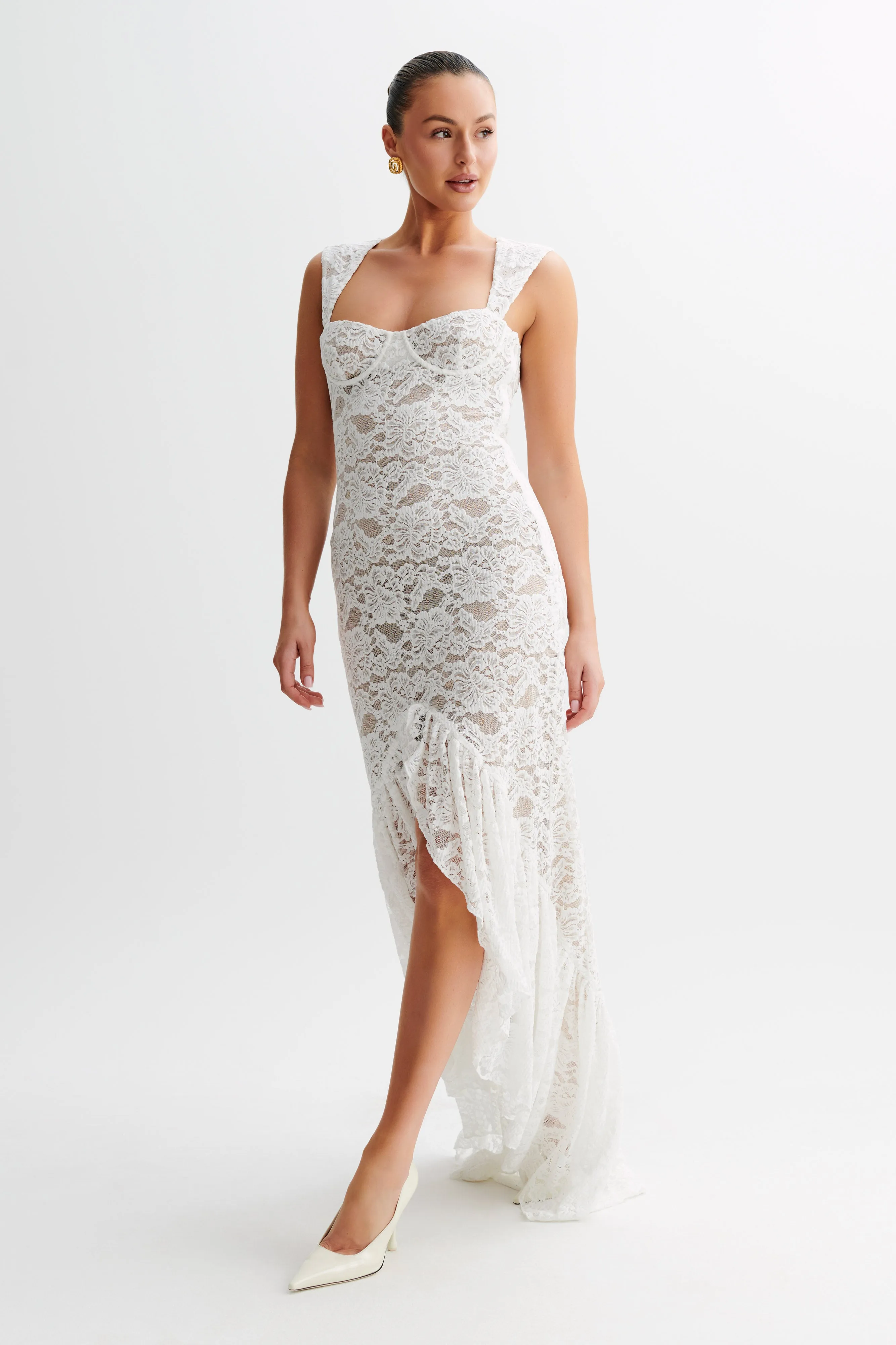 Elda Lace Plisse Maxi Dress - Ivory sold by Meshki product image thumbnail 5