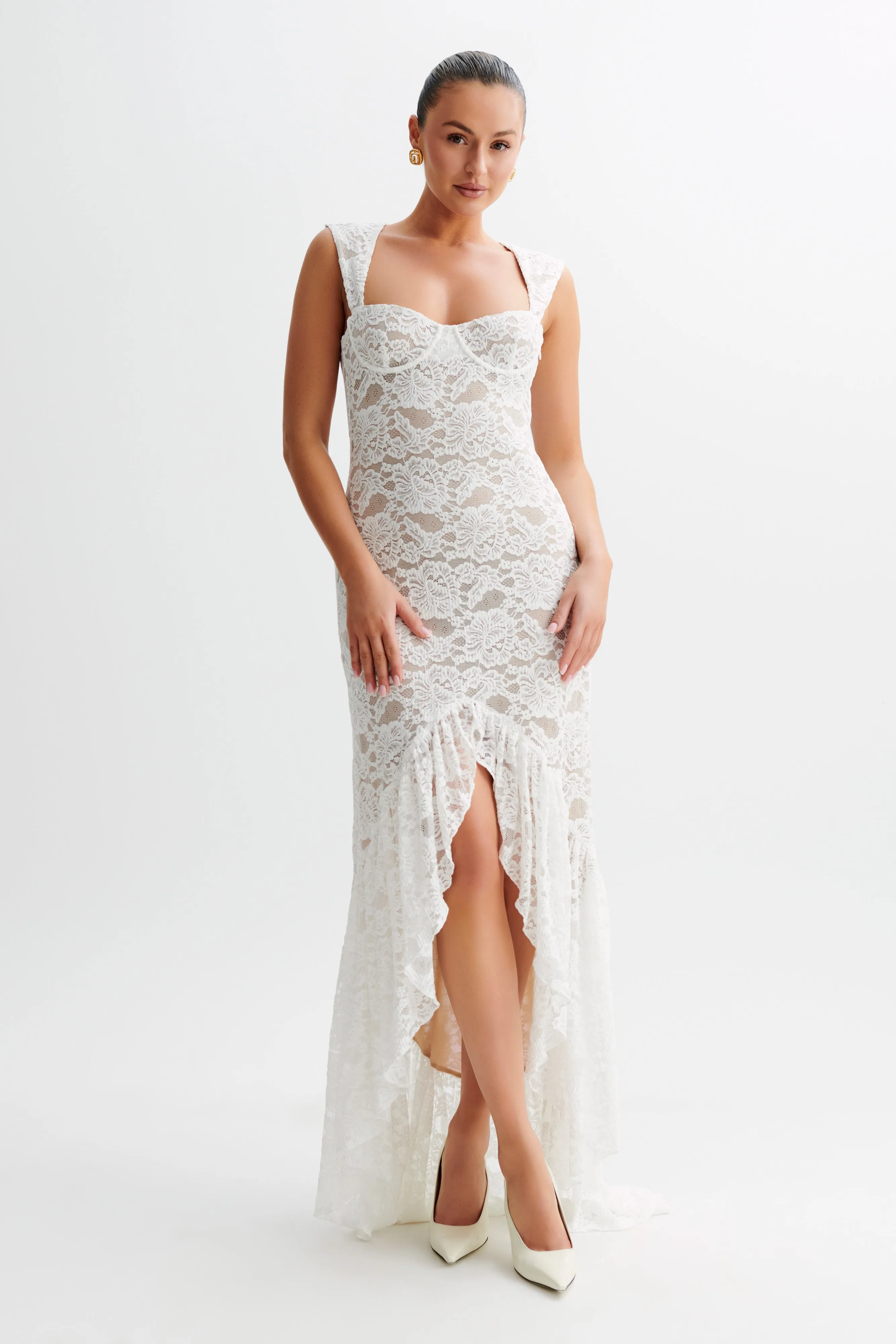 Elda Lace Plisse Maxi Dress - Ivory sold by Meshki product image thumbnail 2