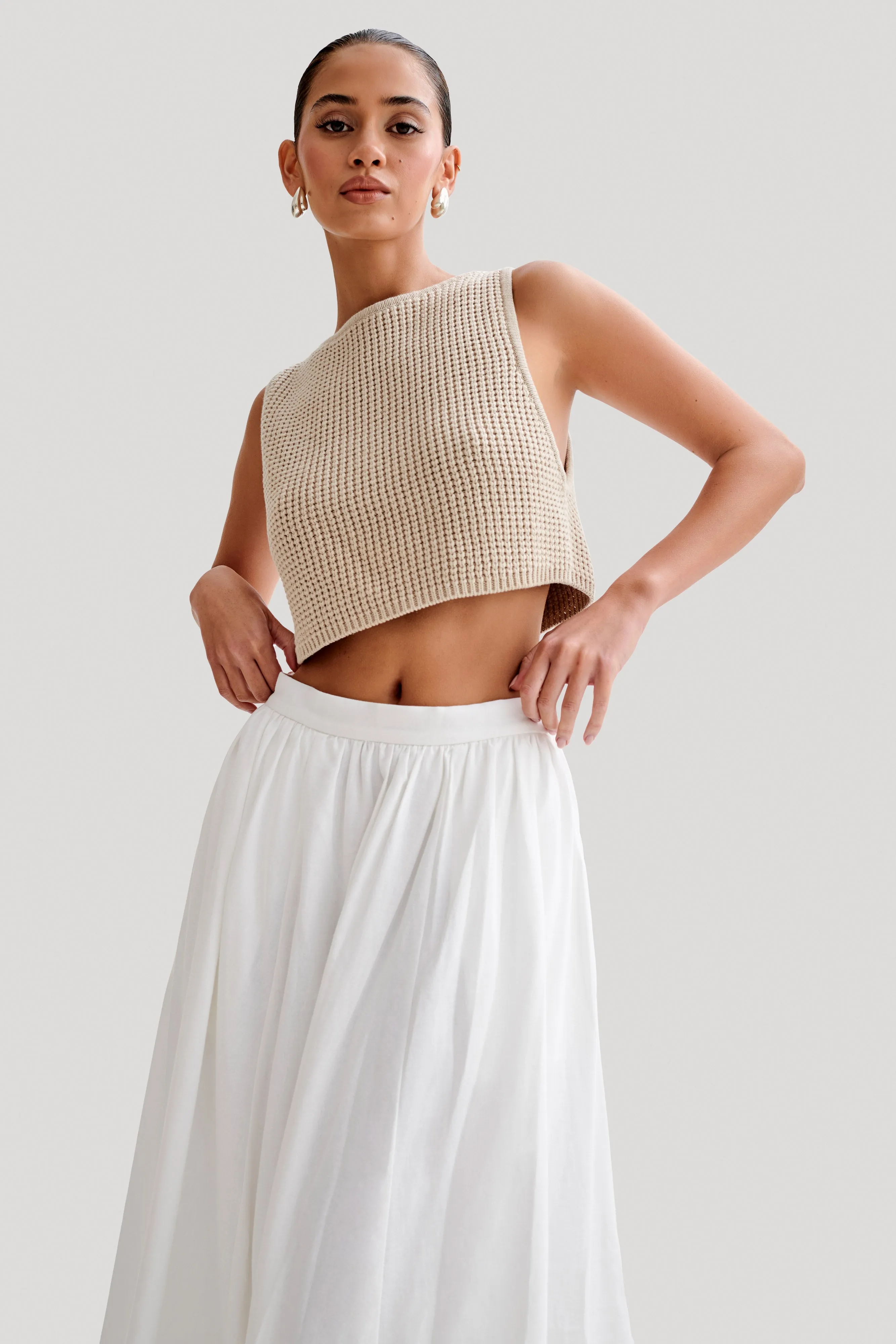 Gianni Sleeveless Knit Top - Natural sold by Meshki