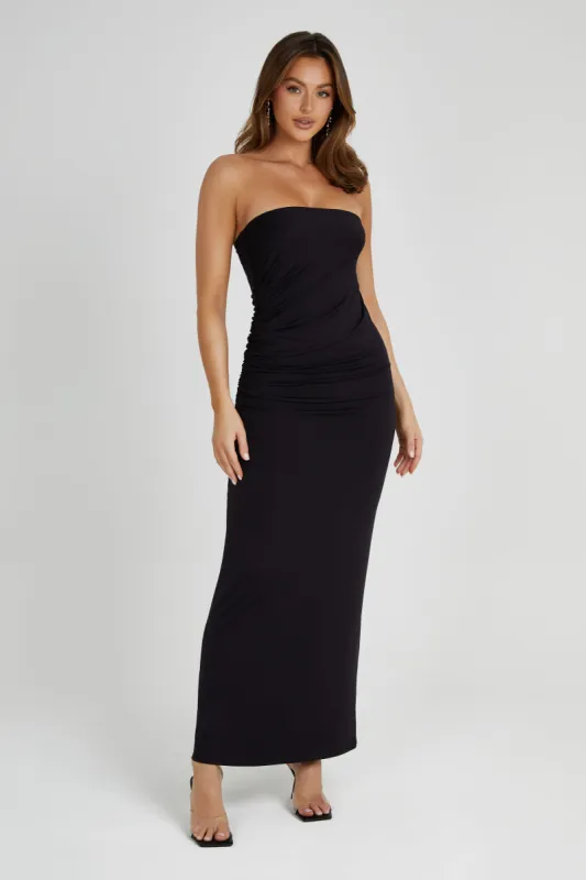 Astraea Recycled Nylon Drape Maxi Dress - Black sold by Meshki