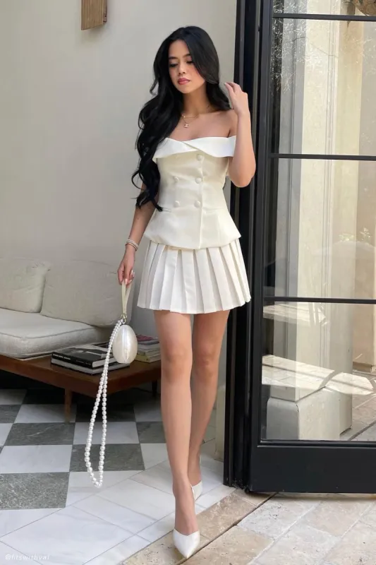 Krista Strapless Suiting Top - Ivory sold by Meshki