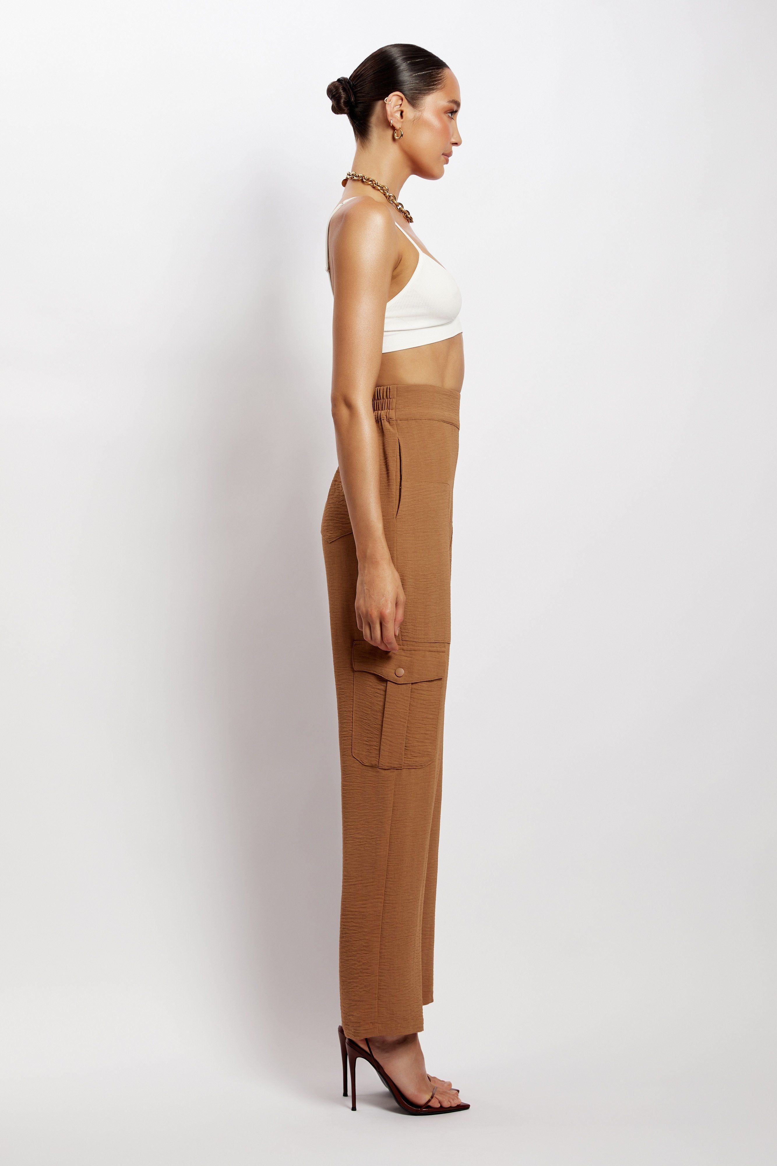 Malika Straight Leg Trousers - Tan sold by Meshki product image thumbnail 4