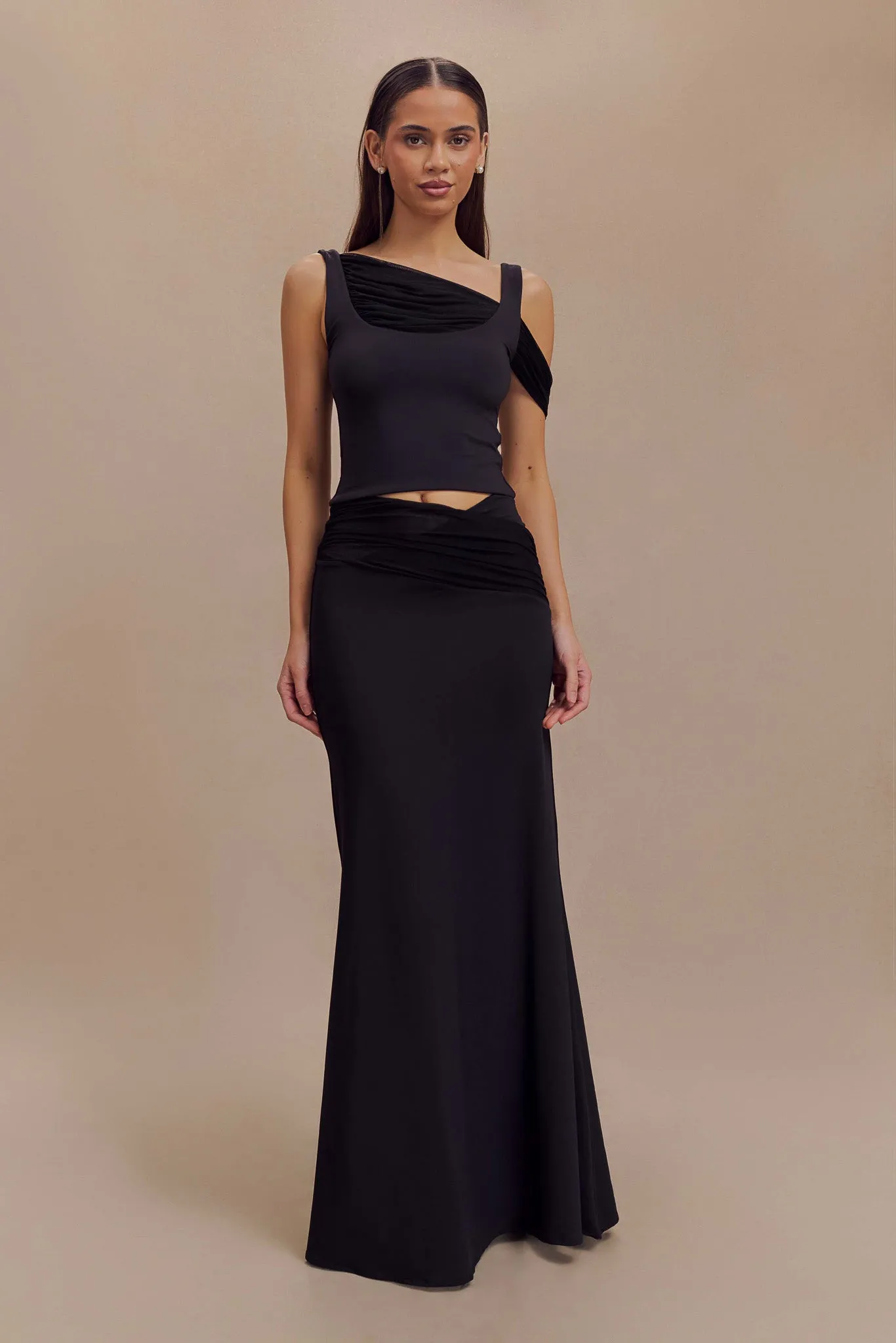 Jules Recycled Nylon And Mesh Maxi Skirt - Black sold by Meshki
