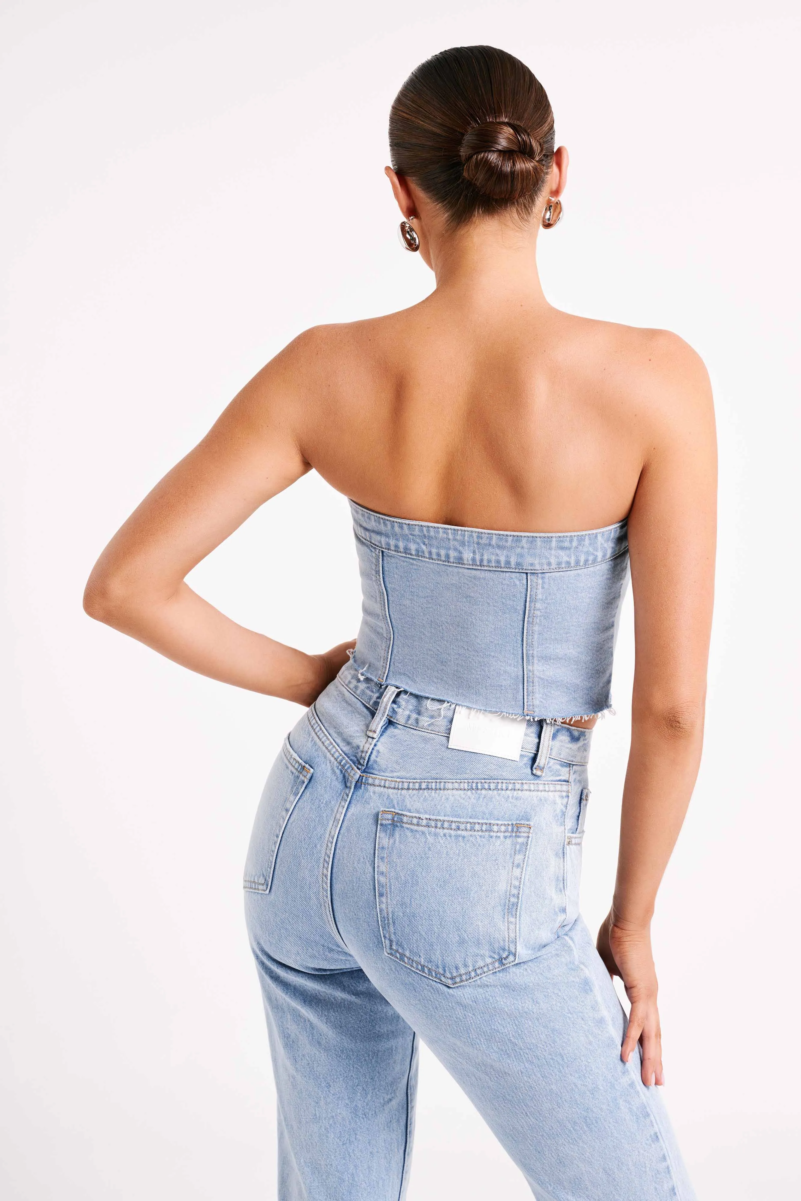 Sandy Buttoned Denim Tube Top - Mid Blue sold by Meshki product image thumbnail 3