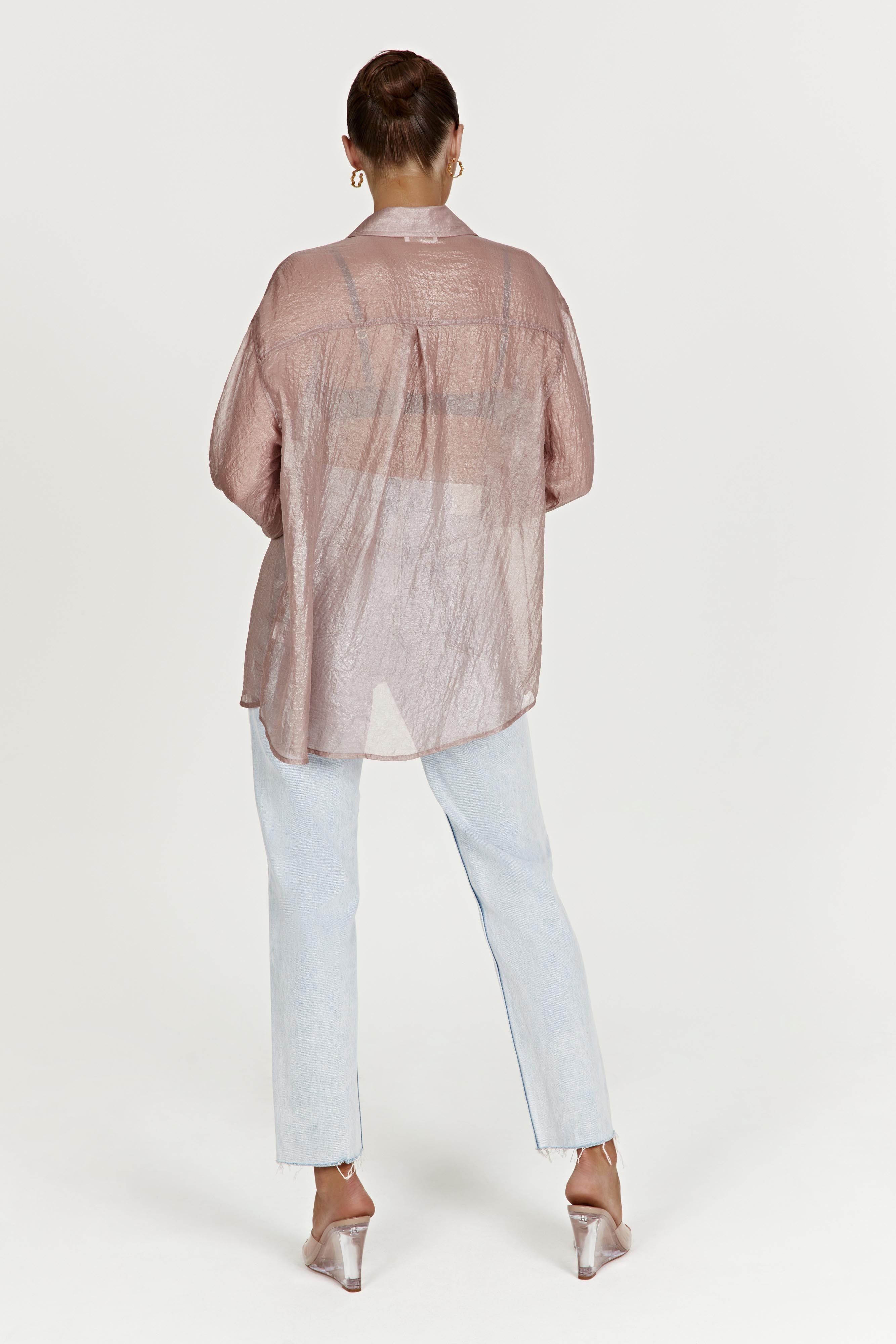 Molly Oversized Sheer Iridescent Shirt - Taupe sold by Meshki product image thumbnail 7