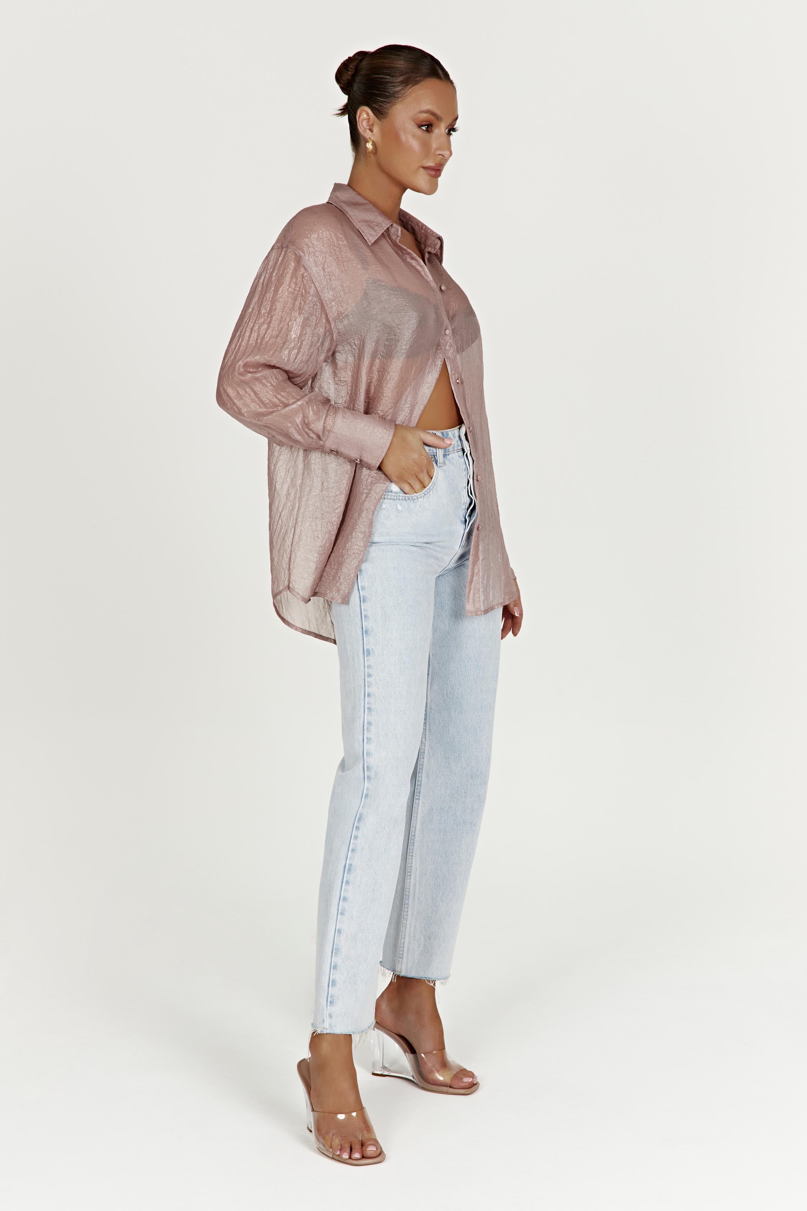 Molly Oversized Sheer Iridescent Shirt - Taupe sold by Meshki product image thumbnail 4