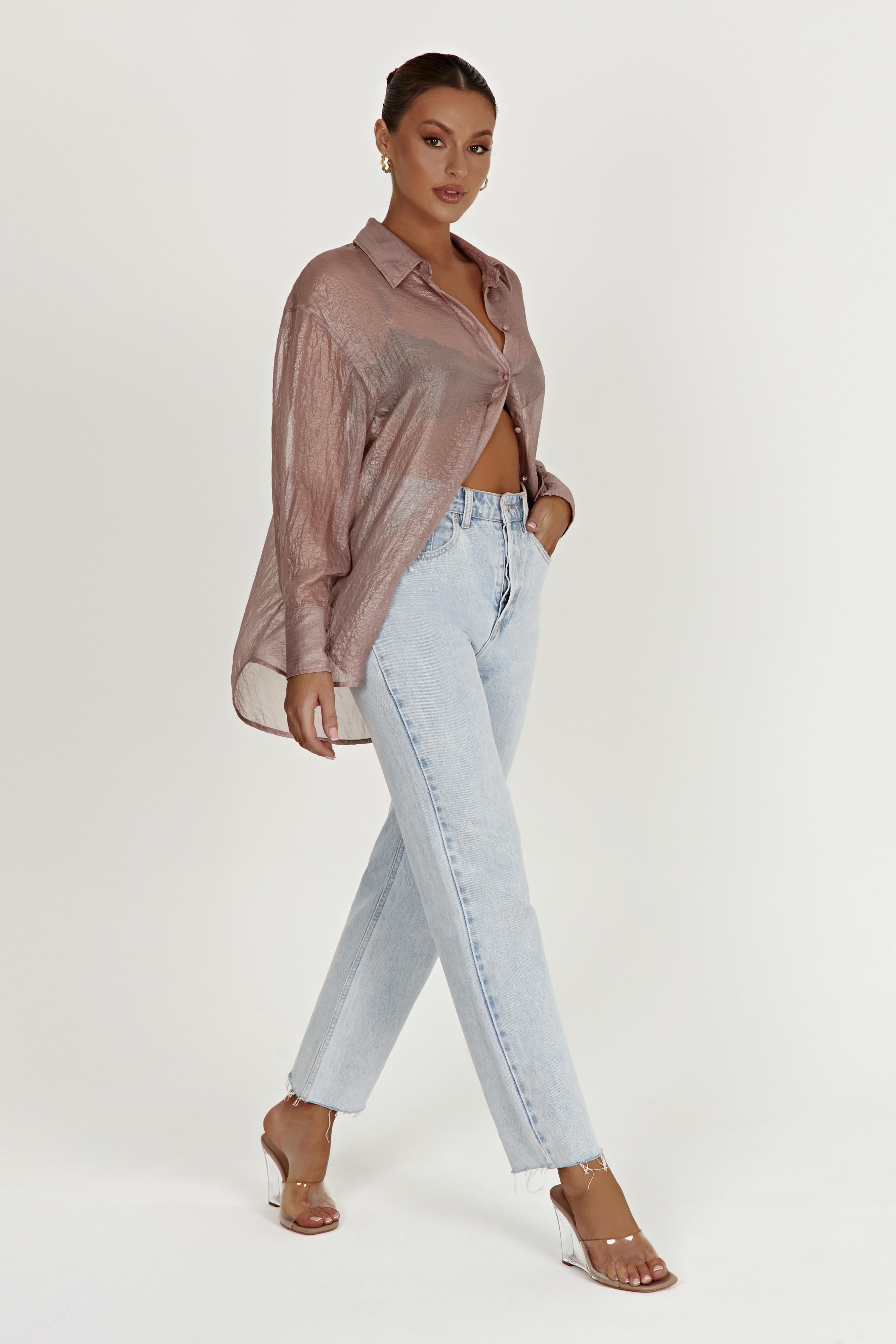 Molly Oversized Sheer Iridescent Shirt - Taupe sold by Meshki product image thumbnail 8