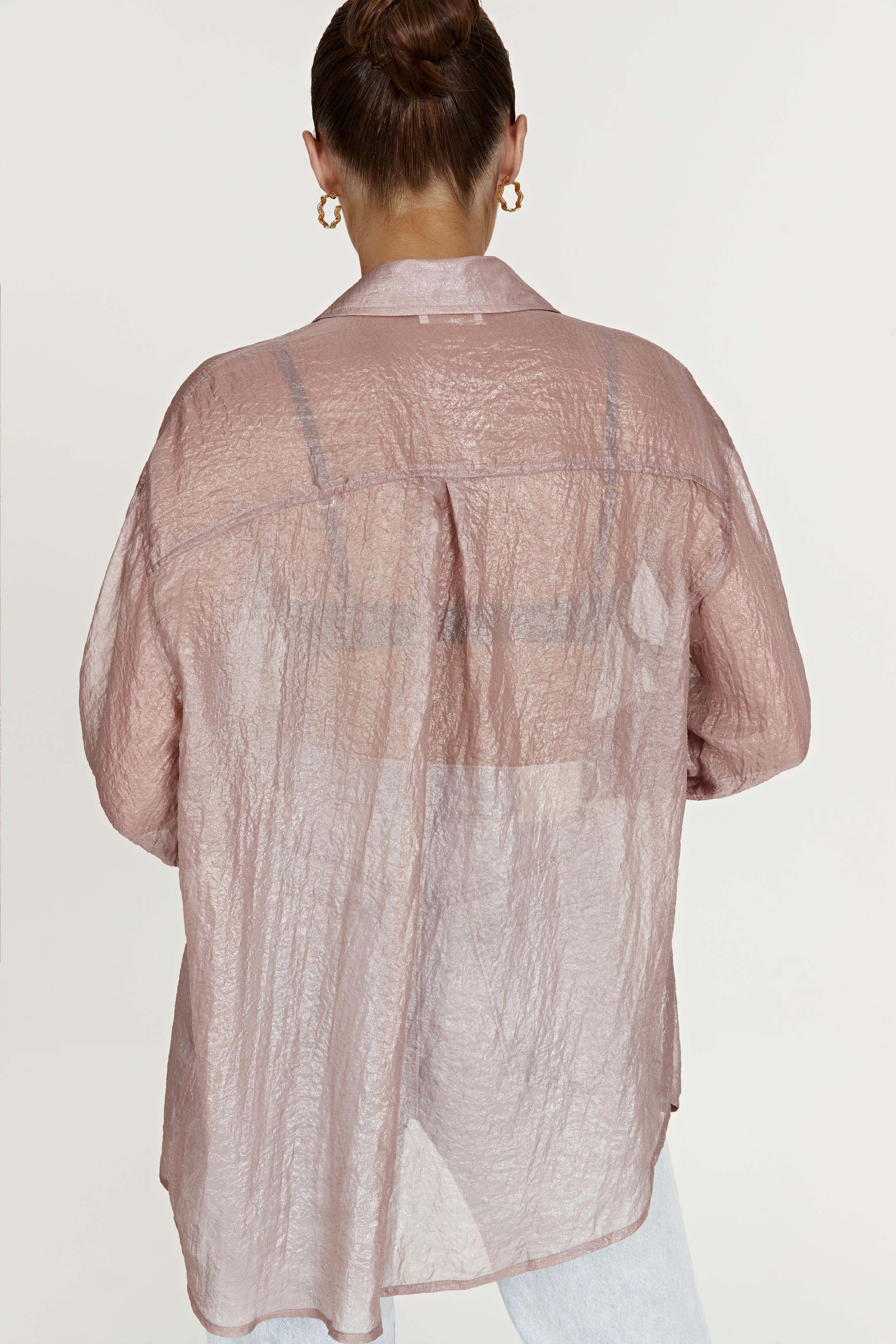 Molly Oversized Sheer Iridescent Shirt - Taupe sold by Meshki product image thumbnail 2