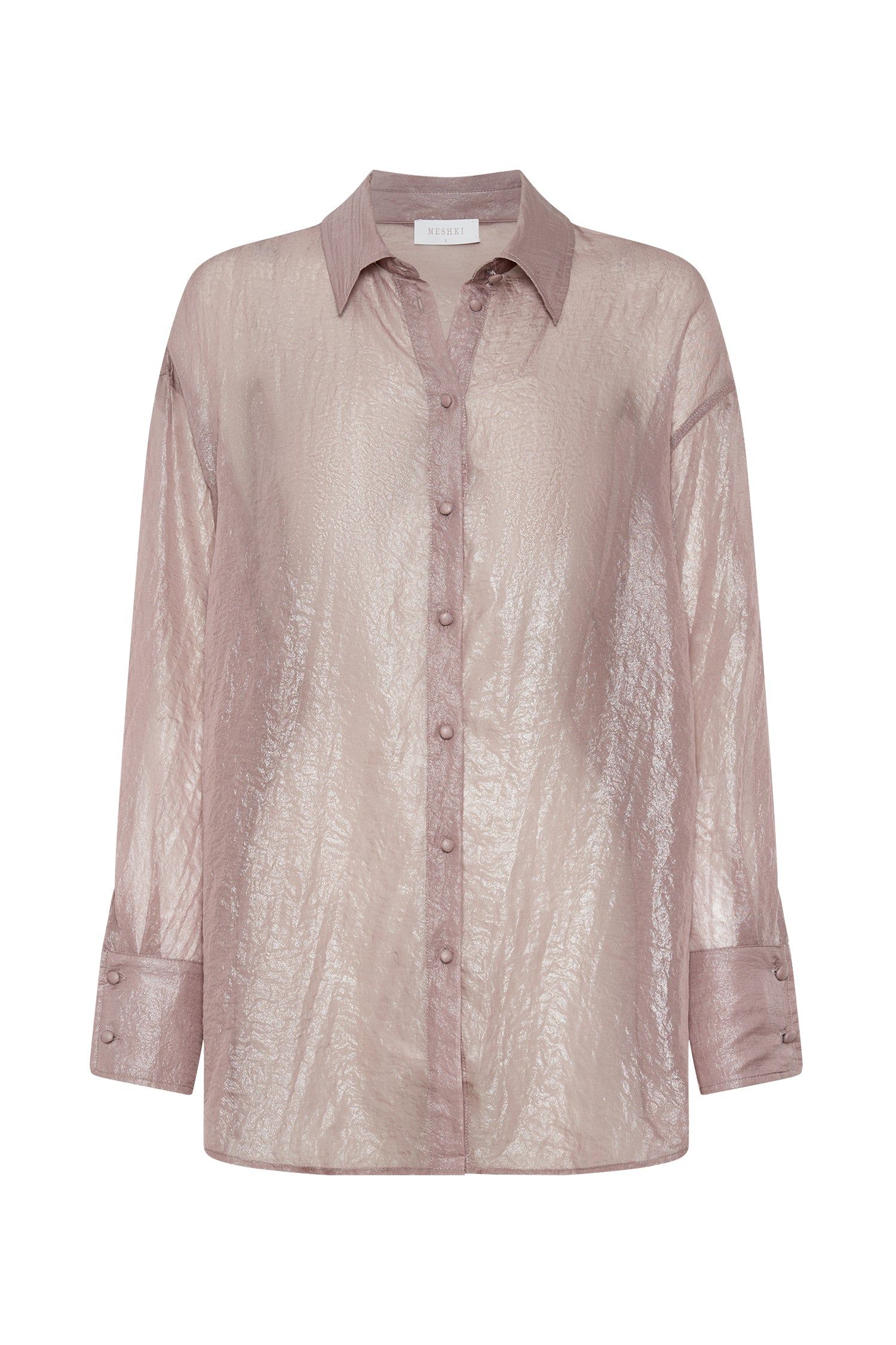 Molly Oversized Sheer Iridescent Shirt - Taupe sold by Meshki product image thumbnail 9