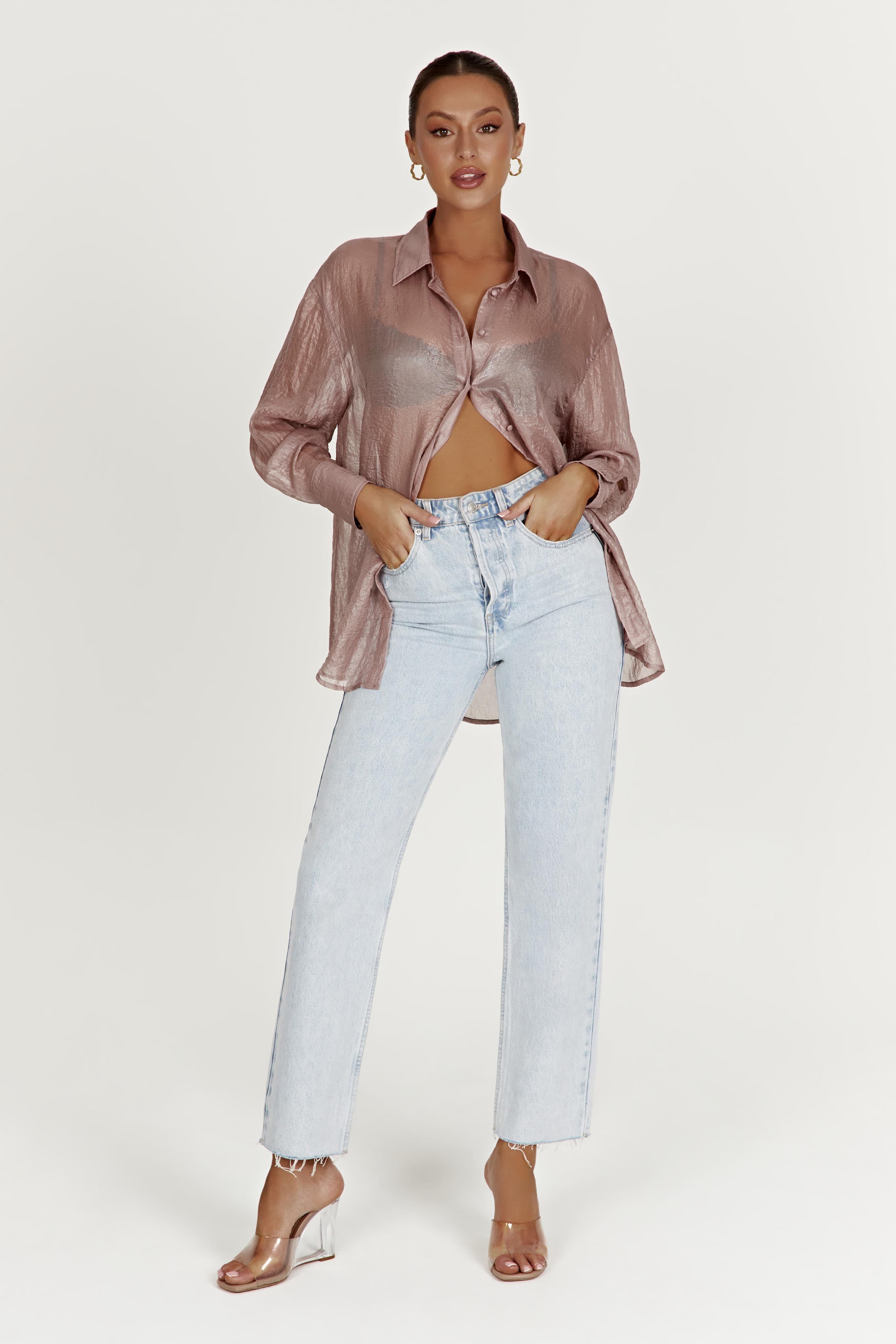 Molly Oversized Sheer Iridescent Shirt - Taupe sold by Meshki product image thumbnail 6