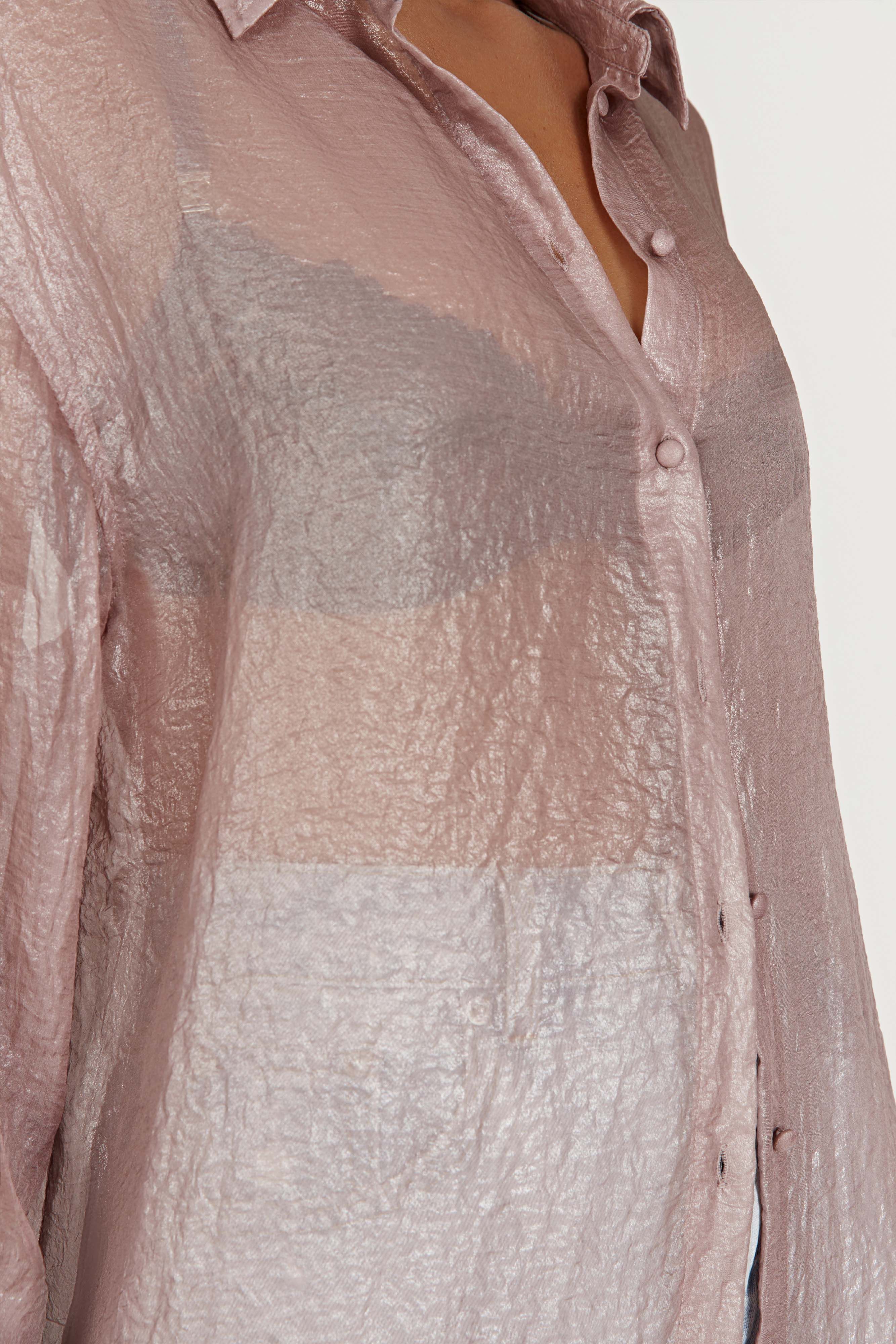 Molly Oversized Sheer Iridescent Shirt - Taupe sold by Meshki product image thumbnail 3