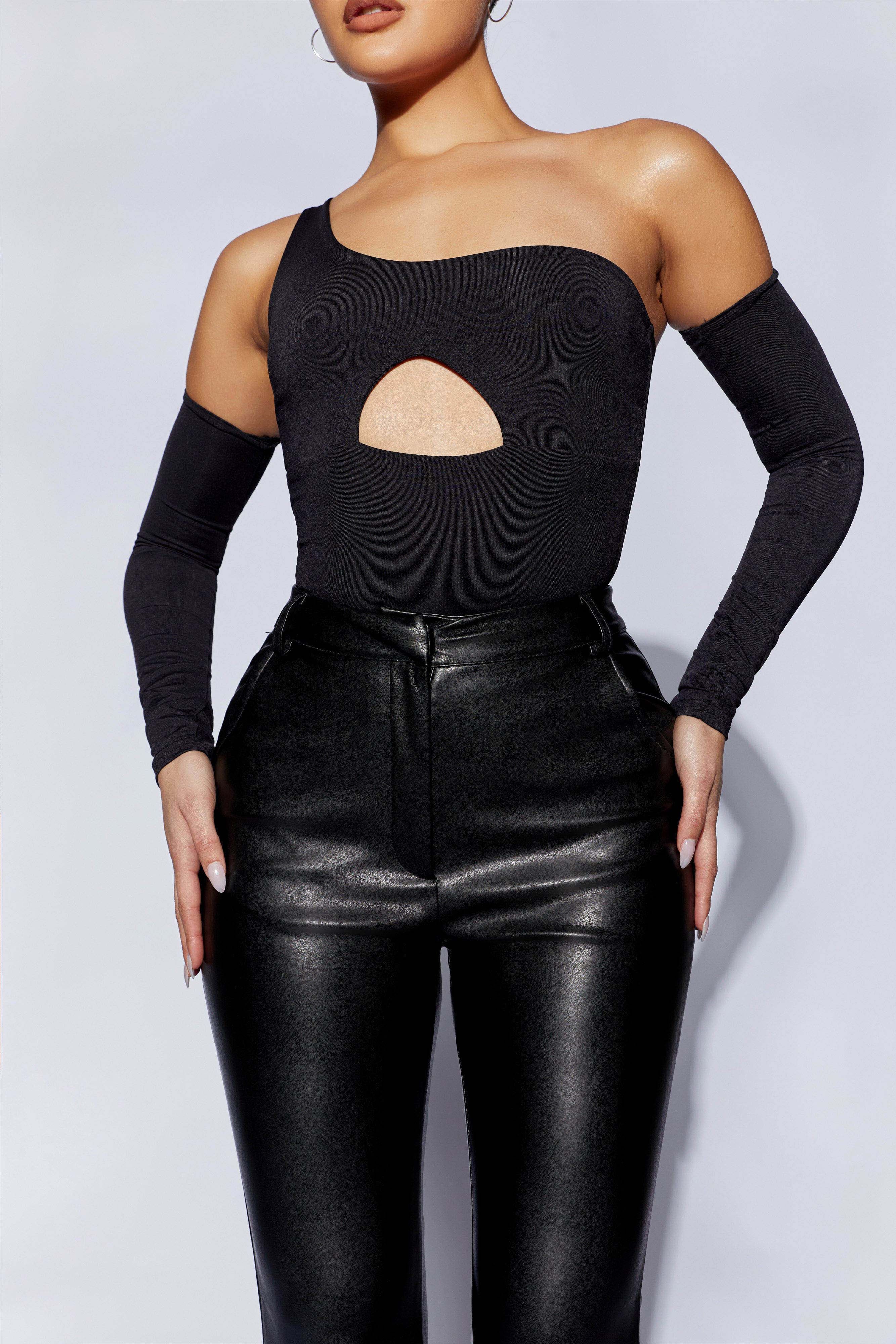 Lexi One Shoulder Cut Out Bodysuit - Black sold by Meshki