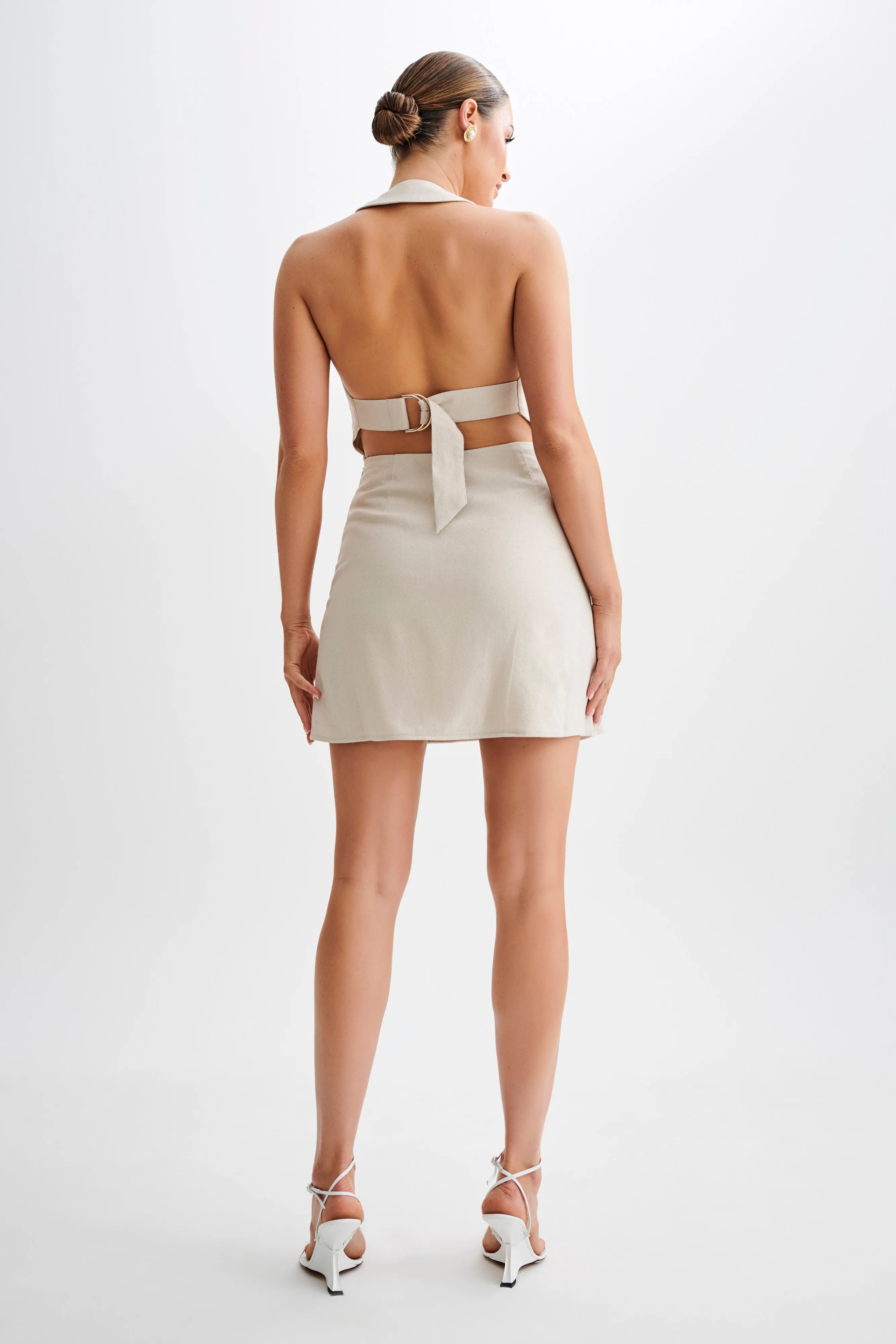 Lorraine Linen Halter Mini Dress - Natural sold by Meshki product image thumbnail 2