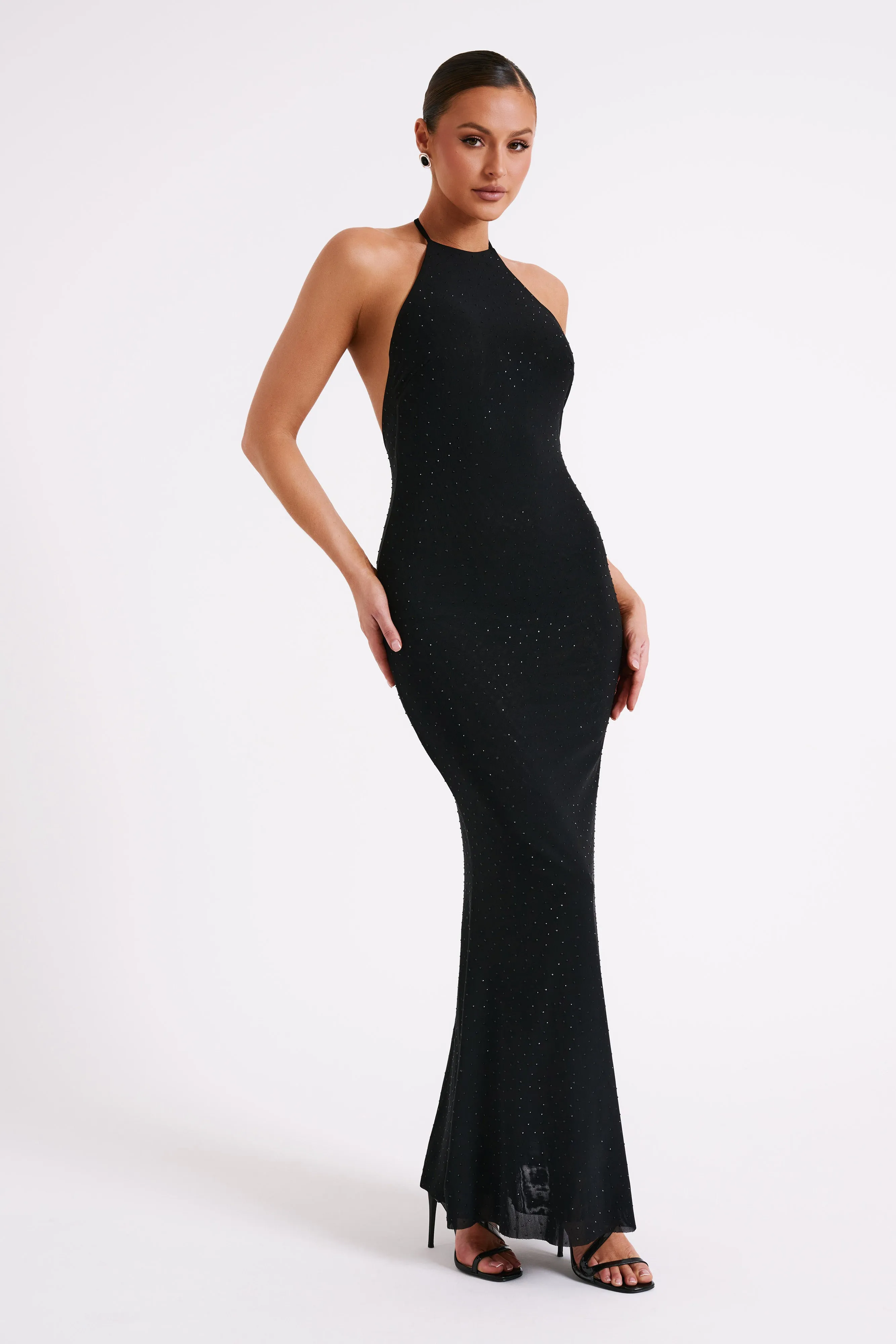 Kali Hot Fix Mesh Halter Maxi Dress - Black sold by Meshki product image thumbnail 3